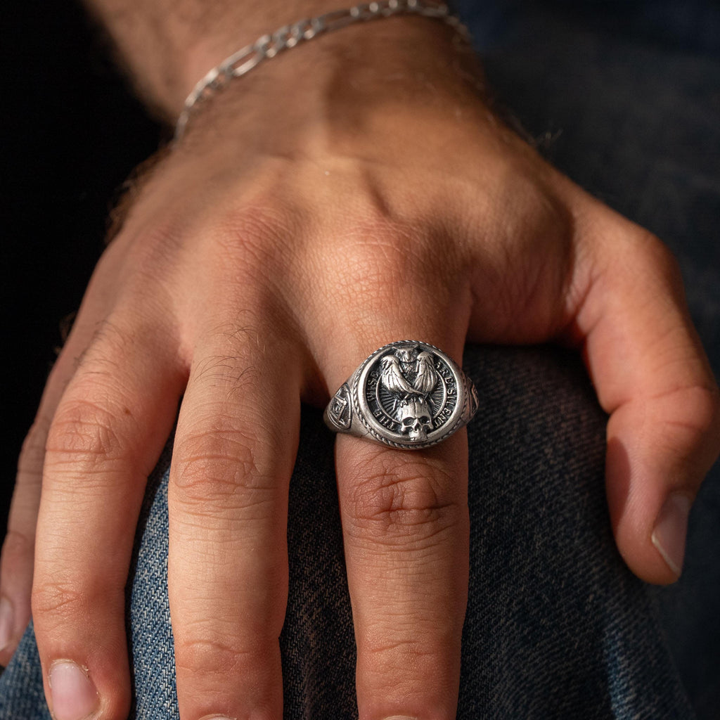 925 Sterling Silver Owl Skull Ring