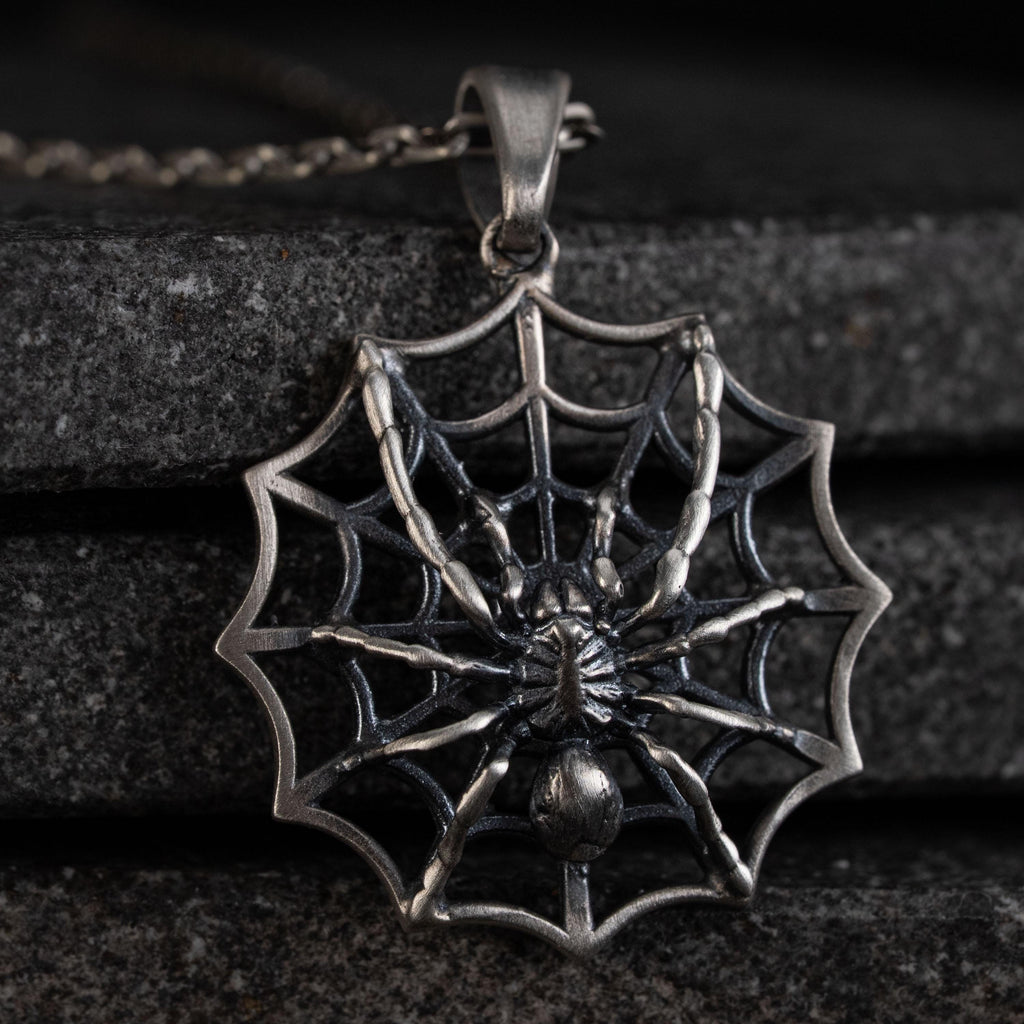 Spider Web 925 Sterling Silver Pendant Gothic Spider Necklace