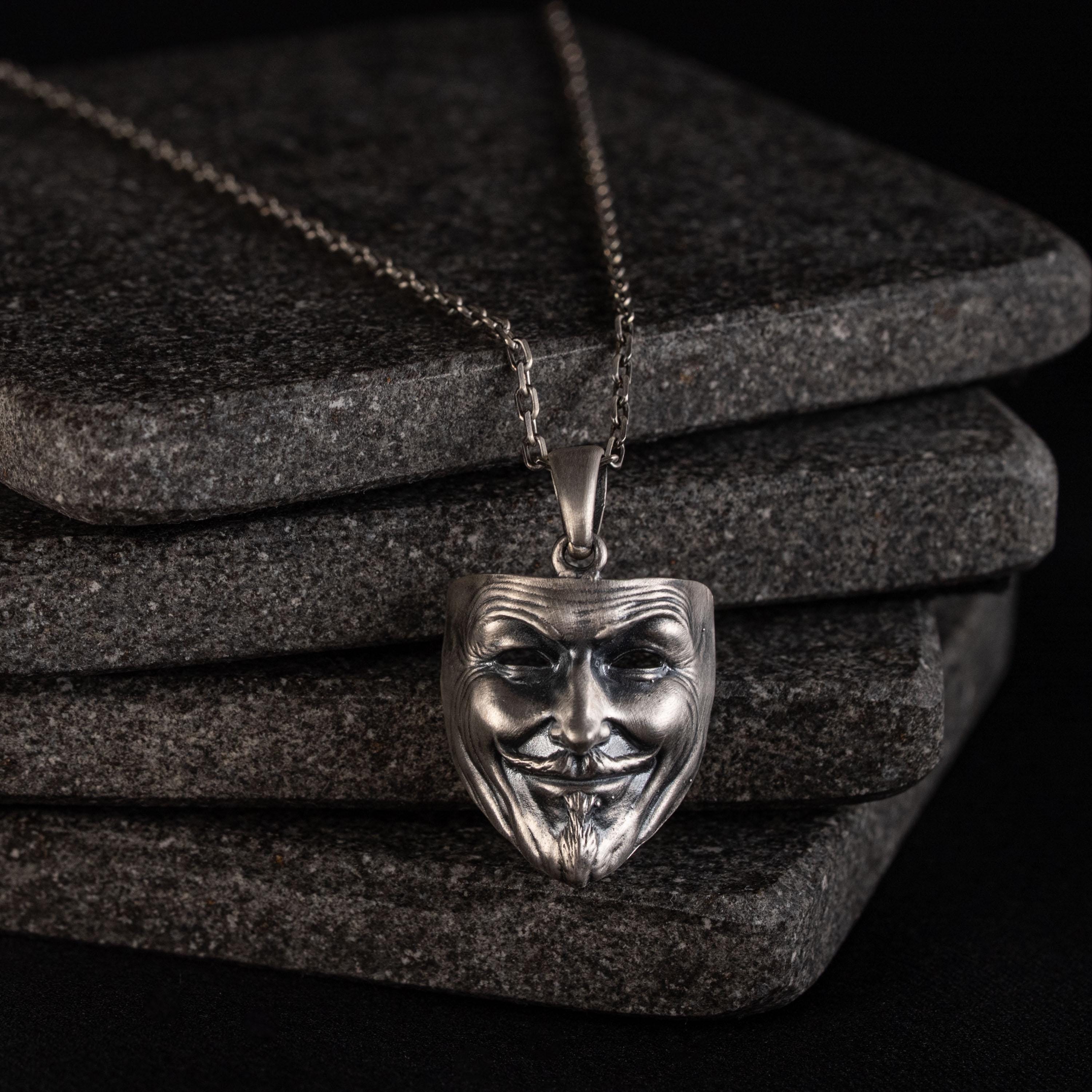 925 Sterling Silver Anonymous Mask Pendant Necklace