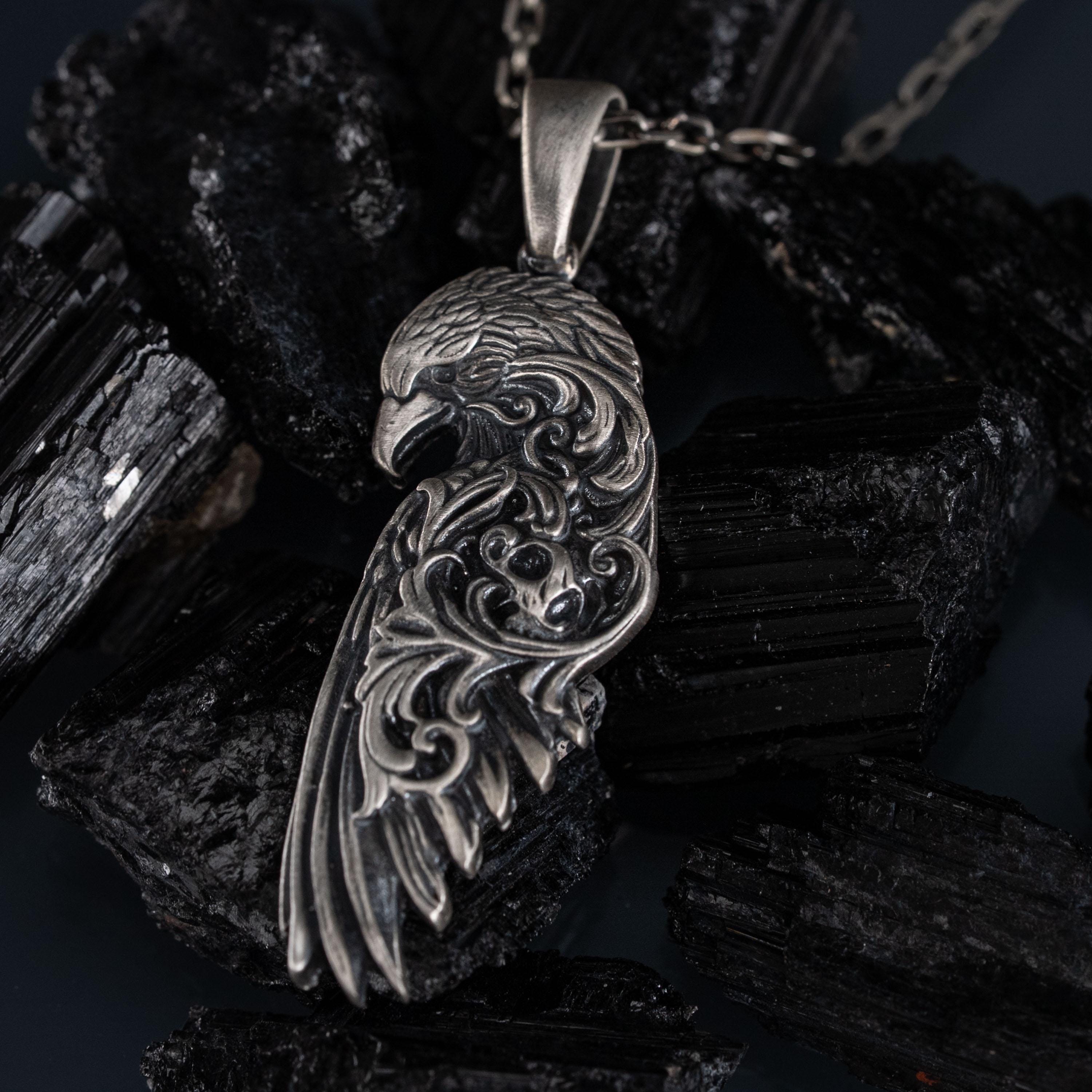925 Sterling Silver Raven Pendant Necklace