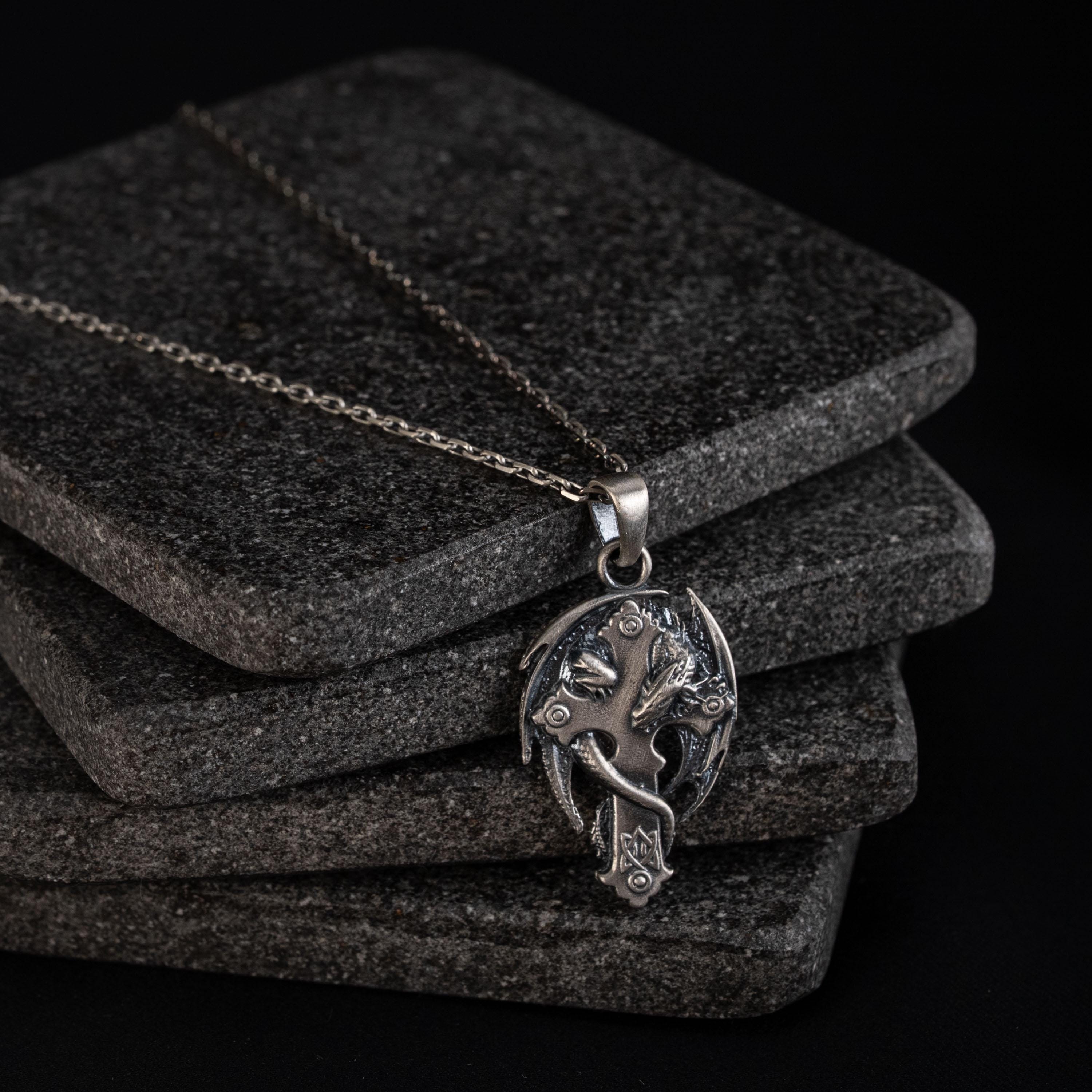 Dragon Cross 925 Sterling Silver Pendant Necklace