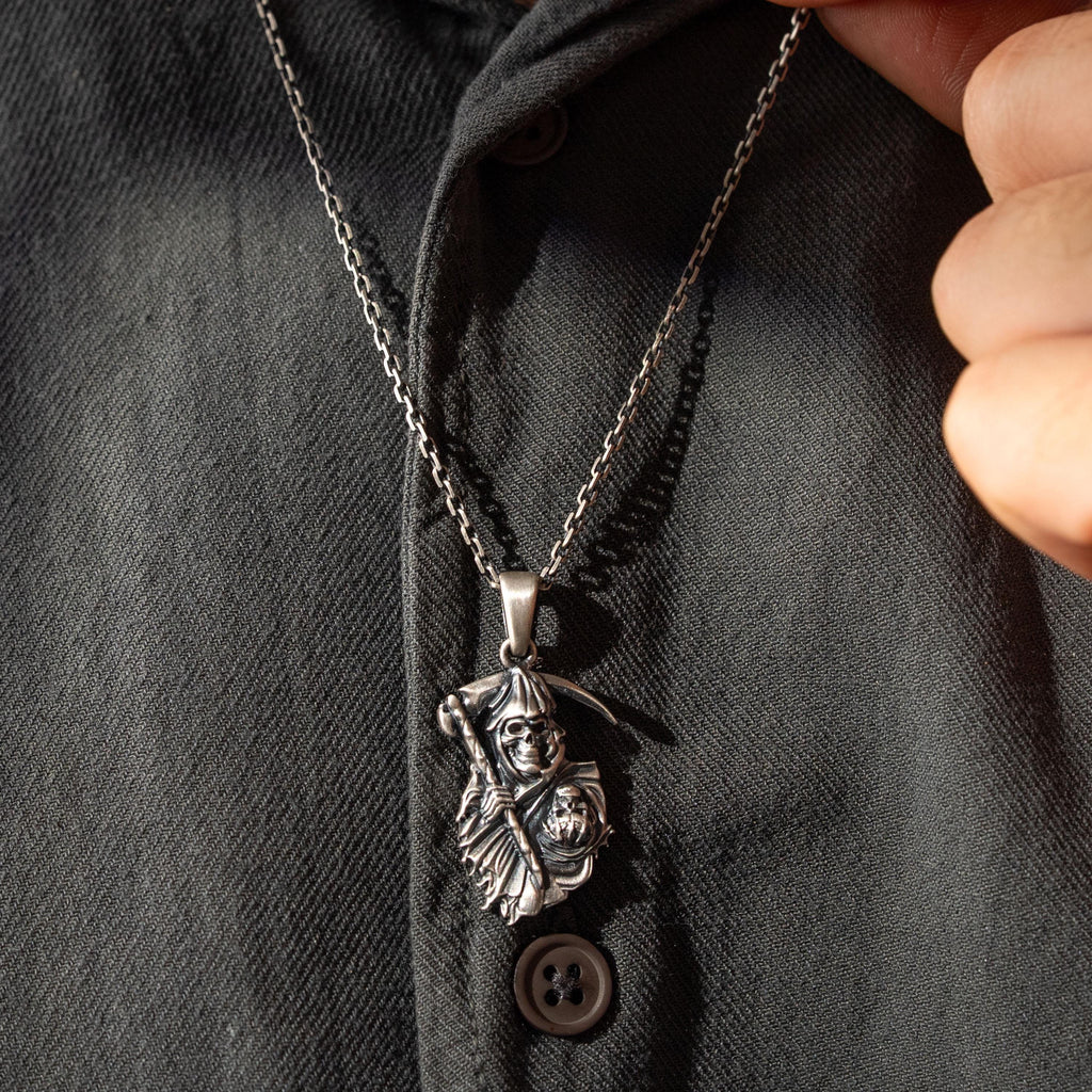 Grim Reaper 925 Sterling Silver Necklace