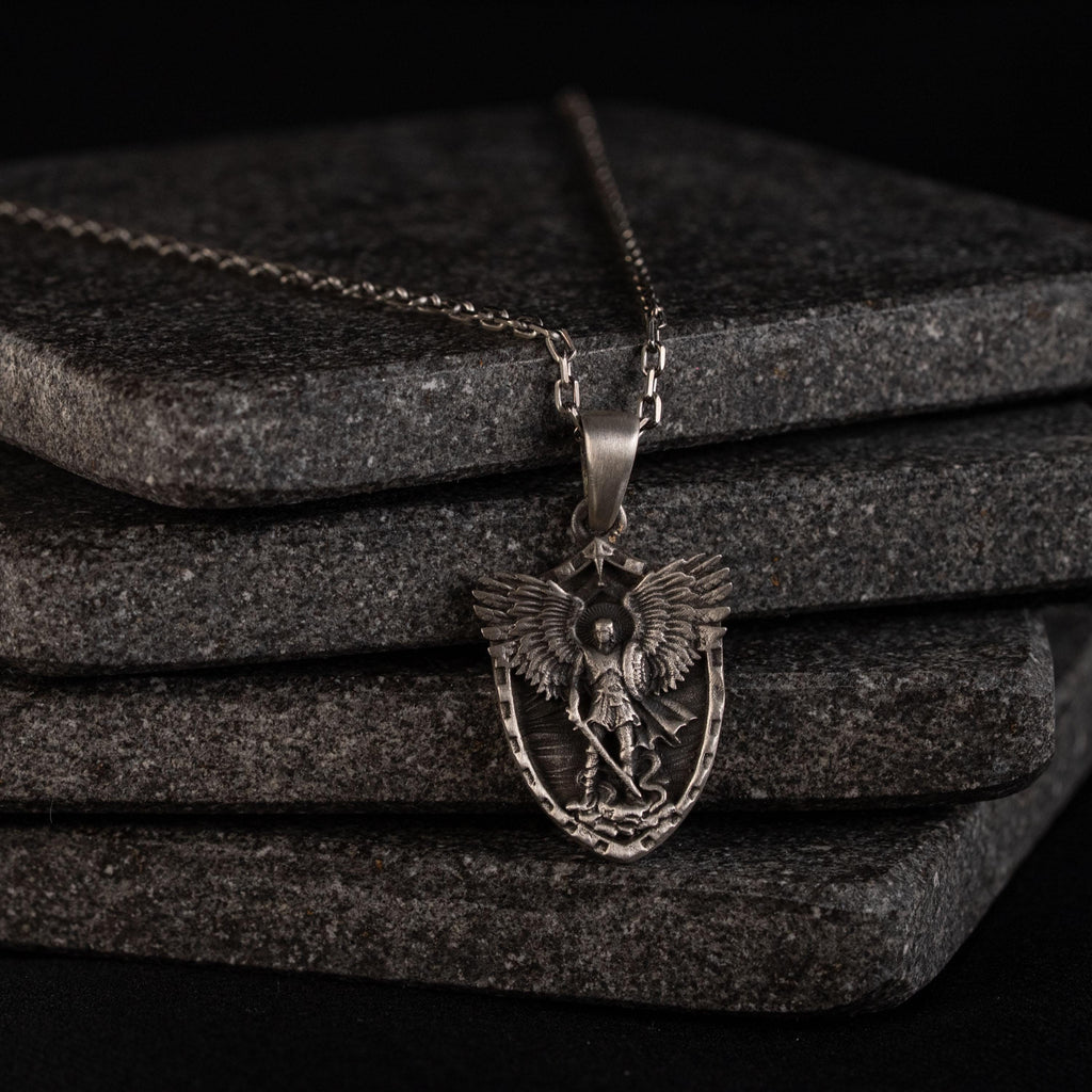 Personalized St. Michael Archangel Shield 925 Sterling Silver Necklace