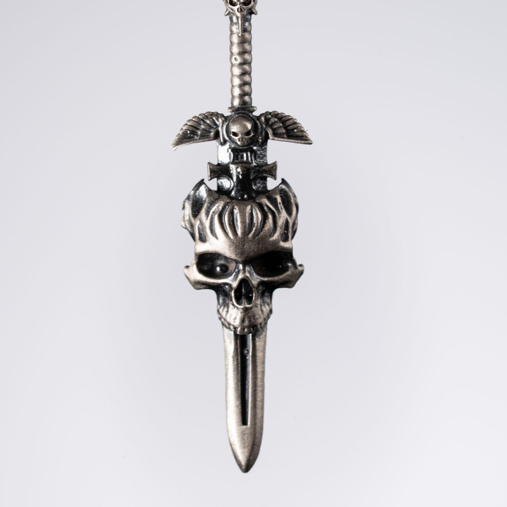 Skull Cross Sword 925 Sterling Silver Pendant Necklace