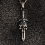 Skull Cross Sword 925 Sterling Silver Pendant Necklace