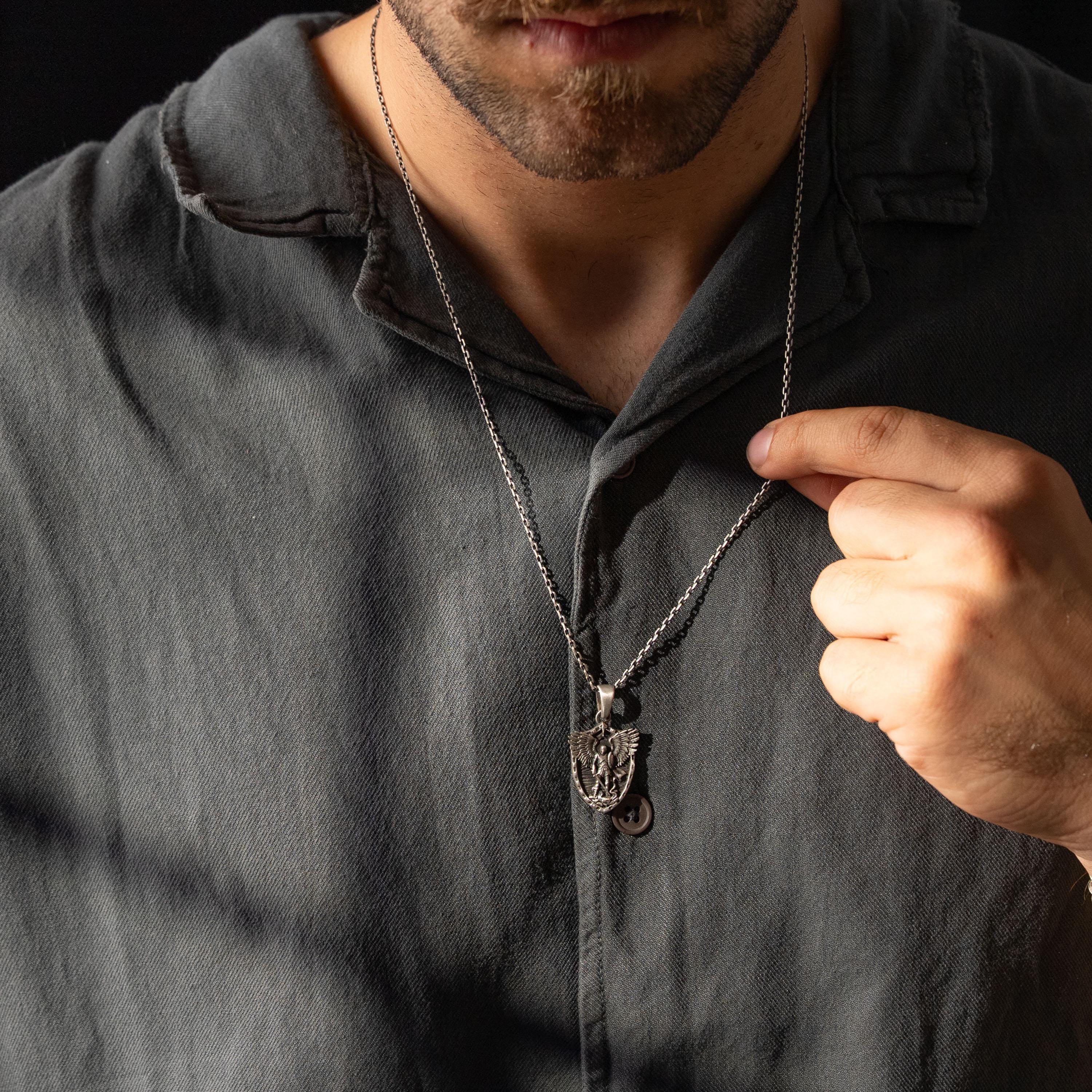 925 Sterling Silver St. Michael Archangel Shield Necklace – Unisex Protection Pendant
