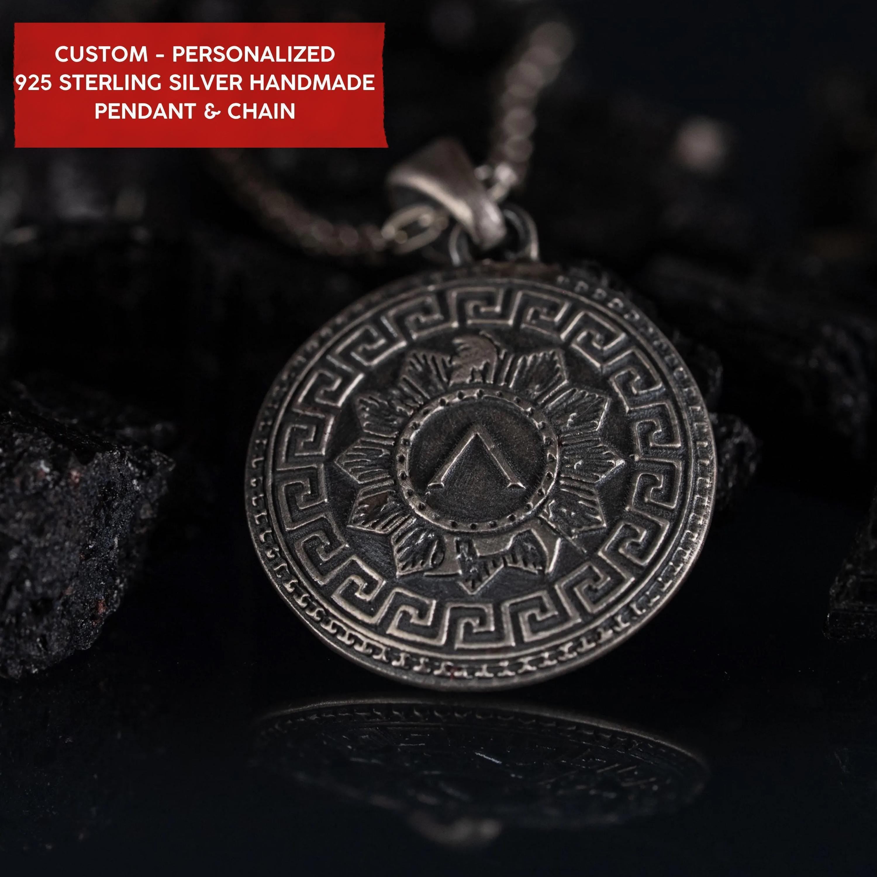 Personalized Spartan Shield 925 Sterling Silver Necklace