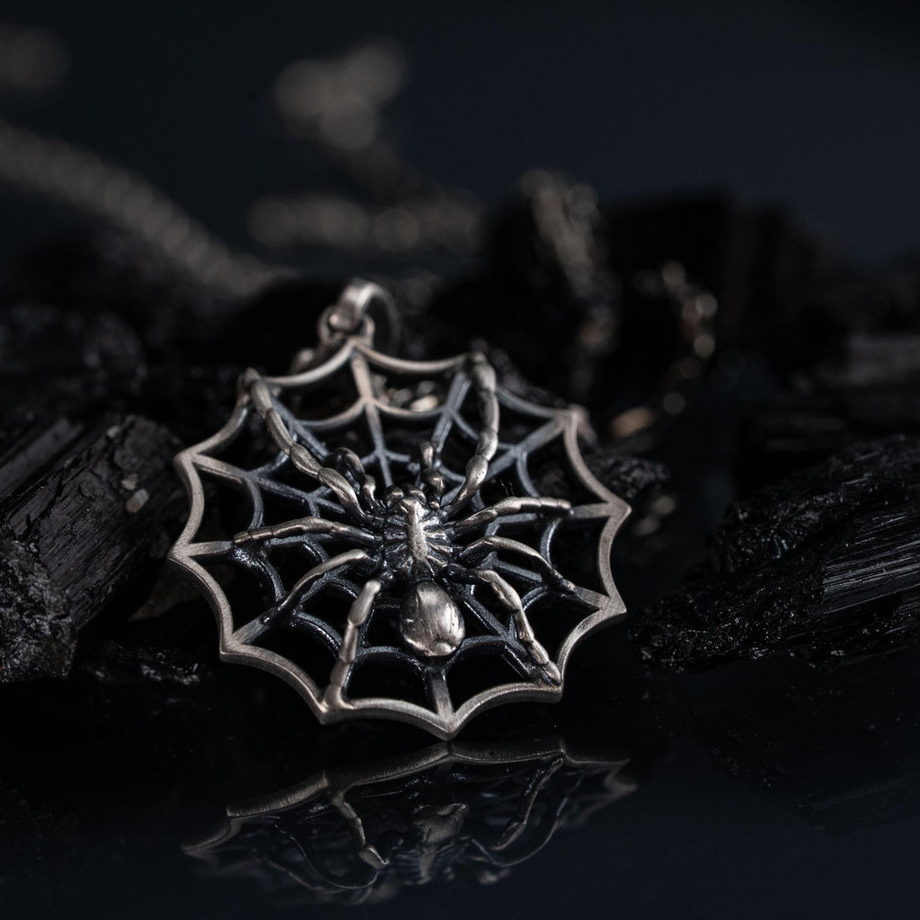 Spider Web 925 Sterling Silver Pendant Gothic Spider Necklace