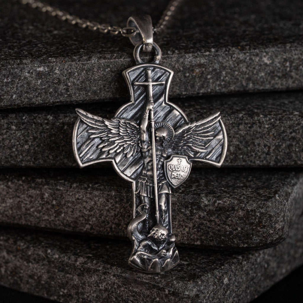 Archangel Michael 925 Sterling Silver Pendant - Saint Michael Cross Necklace