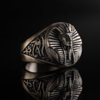 925 Sterling Silver Pharaoh Ring & Ankh Eye of Horus Pendant Necklace