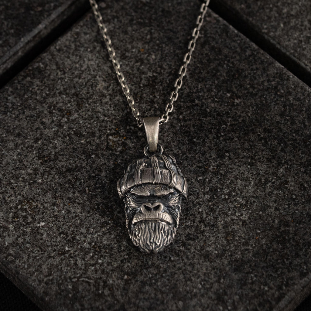 Angry Gorilla 925 Sterling Silver Pendant Necklace