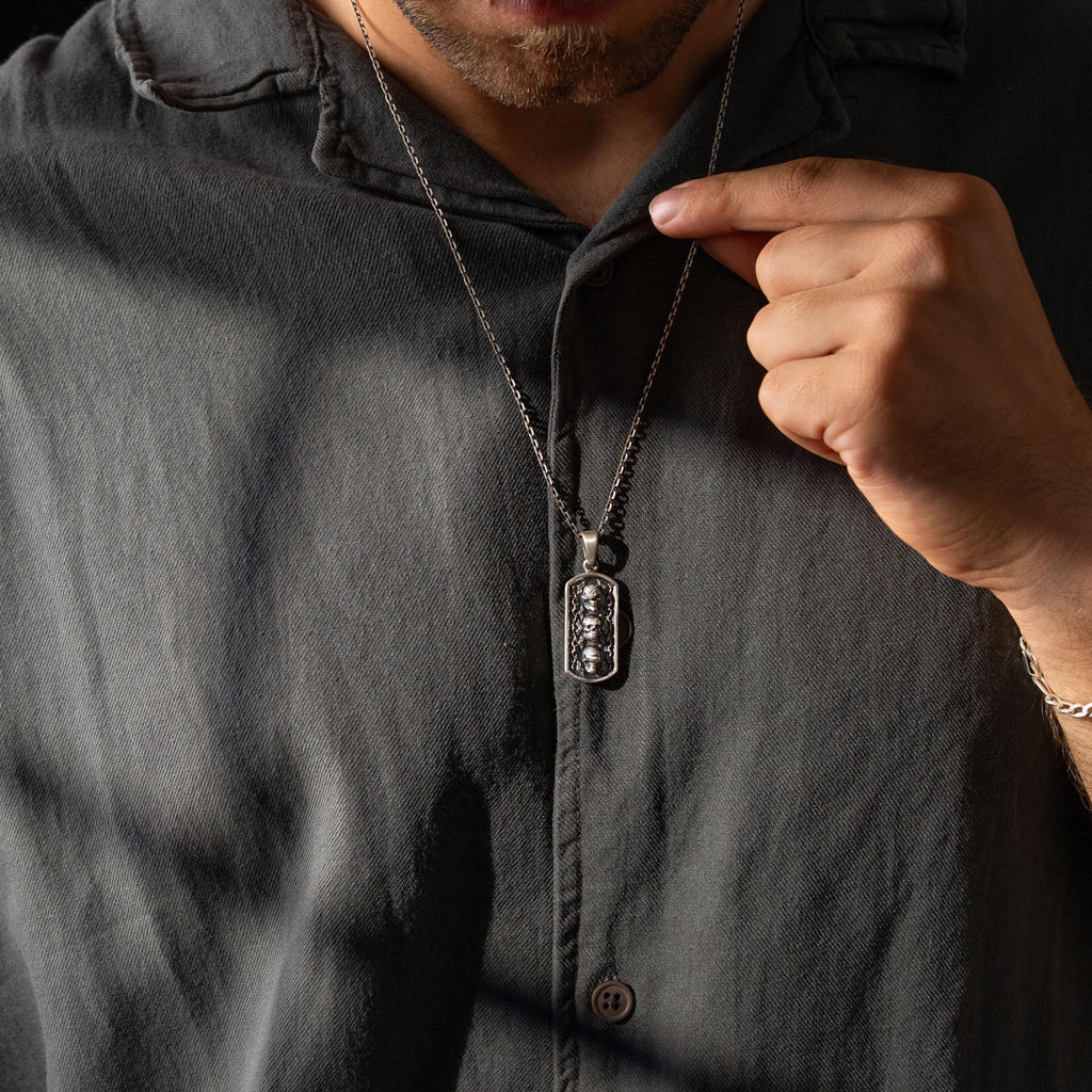 Three Wise Skulls 925 Sterling Silver Handmade Necklace