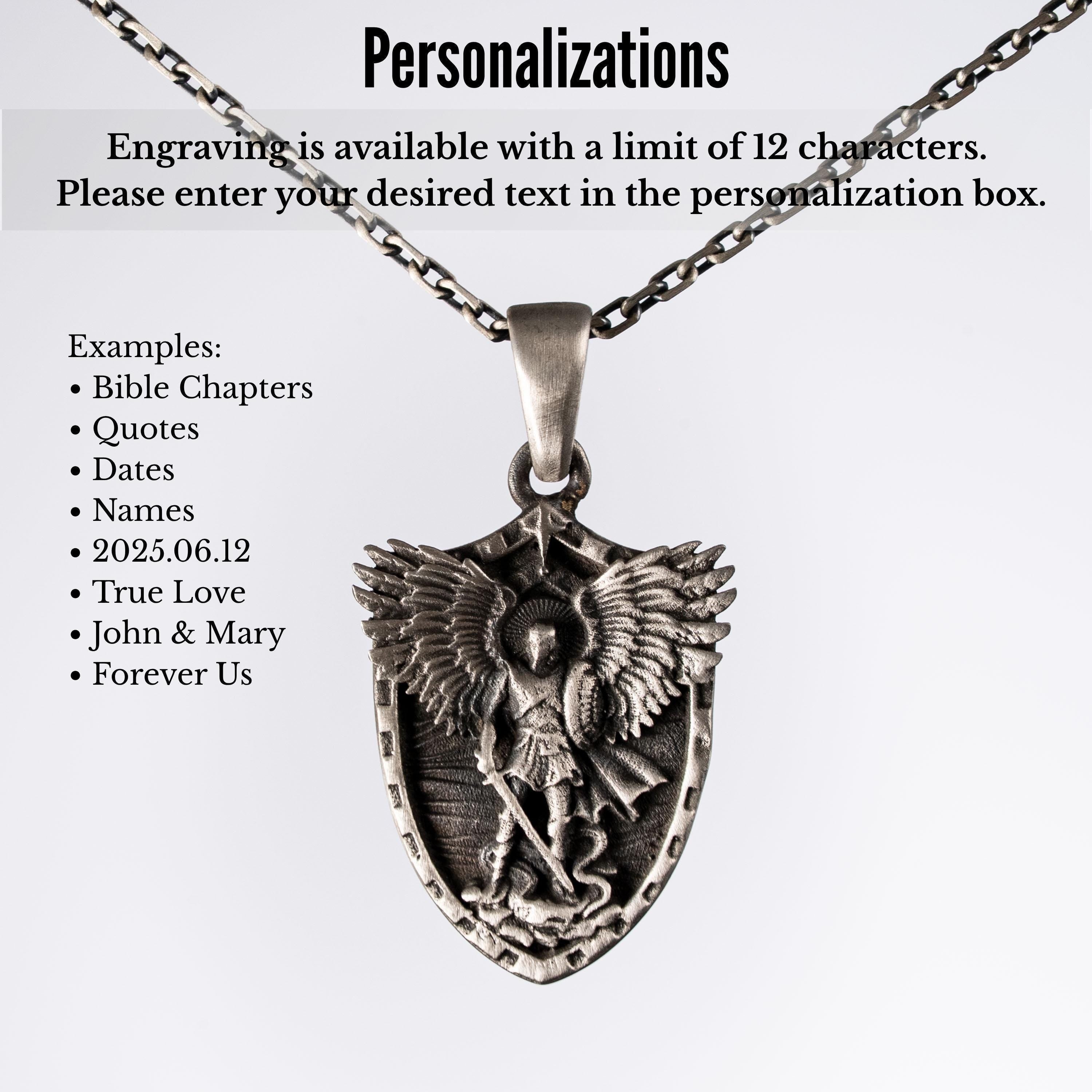Personalized St. Michael Archangel Shield 925 Sterling Silver Necklace