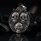 Three Wise Skull 925 Sterling Silver Pendant Necklace