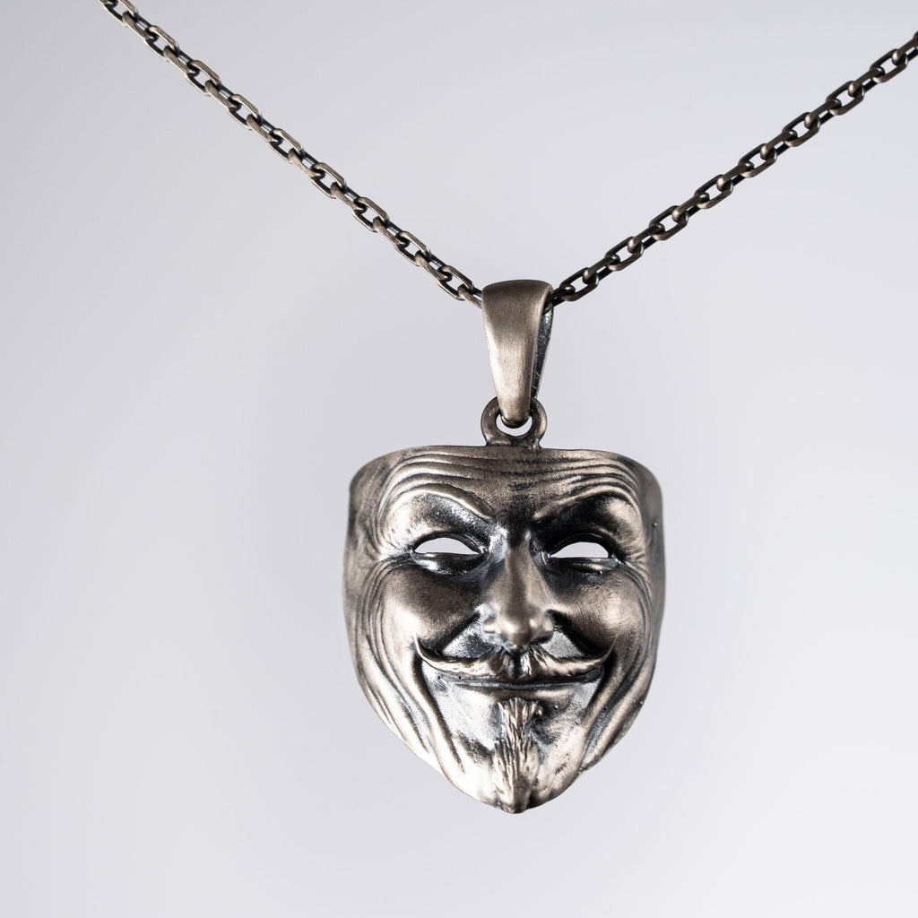 925 Sterling Silver Anonymous Mask Pendant Necklace