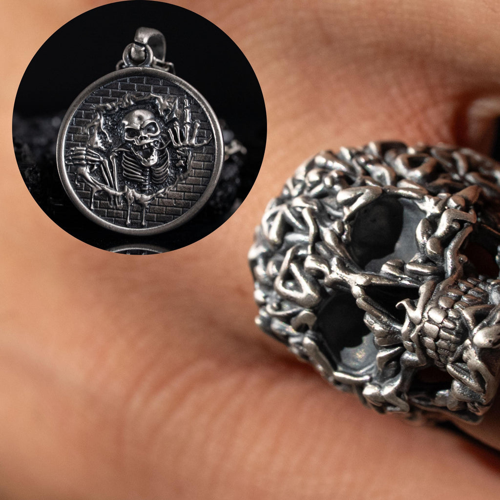 Unisex 925 Sterling Silver Skull Jewelry Set