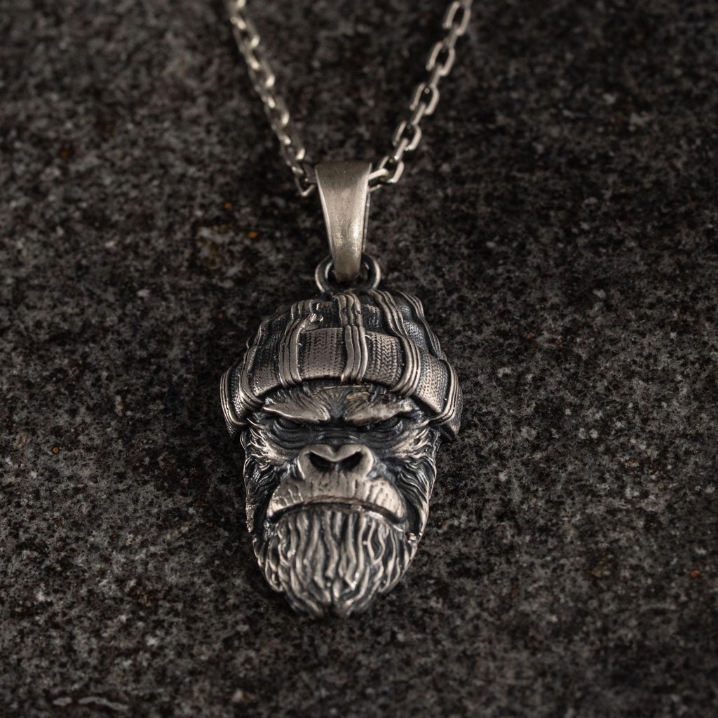 Angry Gorilla 925 Sterling Silver Pendant Necklace
