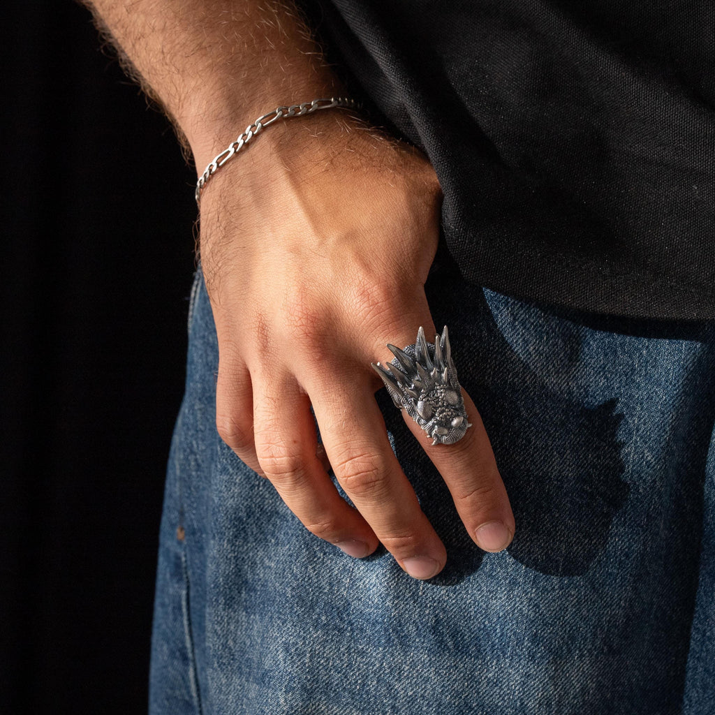 925 Sterling Silver Dragon Head Ring for Men