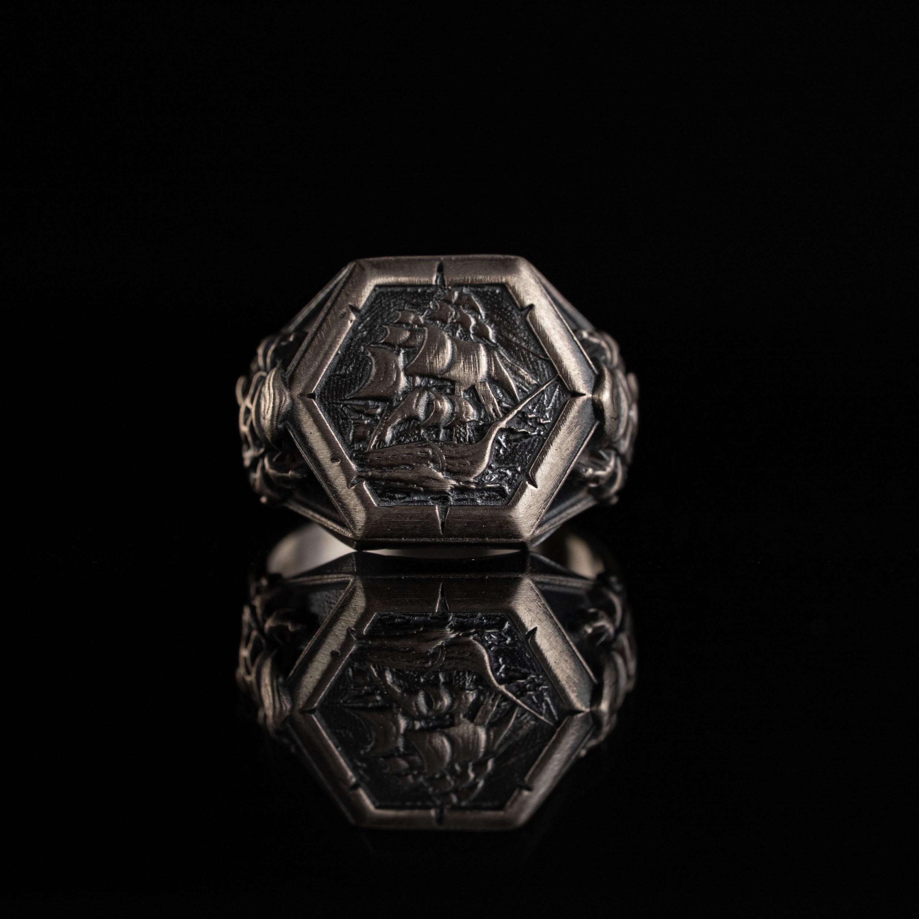 Viking Pirate Sailboat 925 Sterling Silver Ring