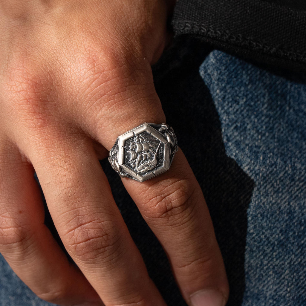 Viking Pirate Sailboat 925 Sterling Silver Ring