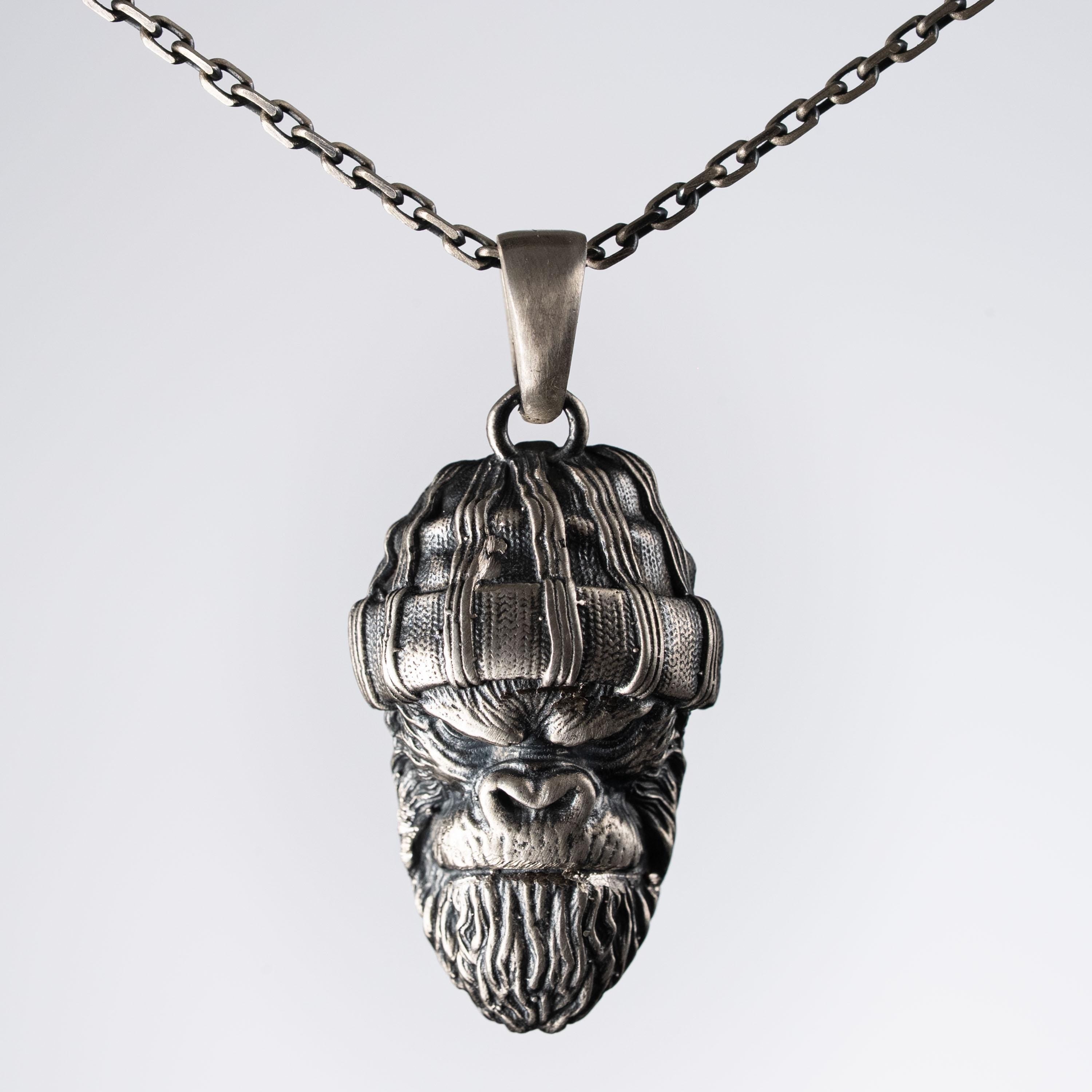 Angry Gorilla 925 Sterling Silver Pendant Necklace