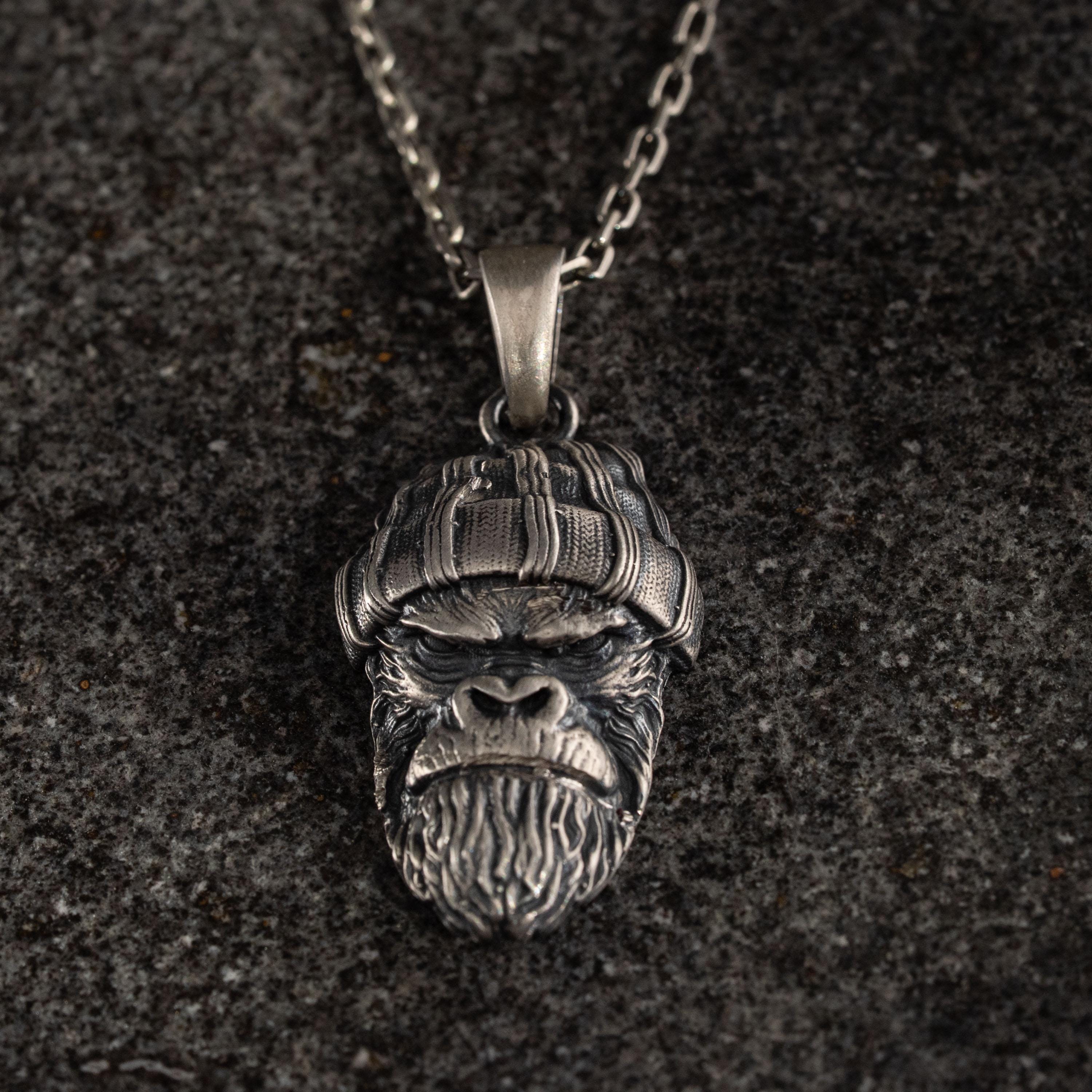 Angry Gorilla 925 Sterling Silver Pendant Necklace