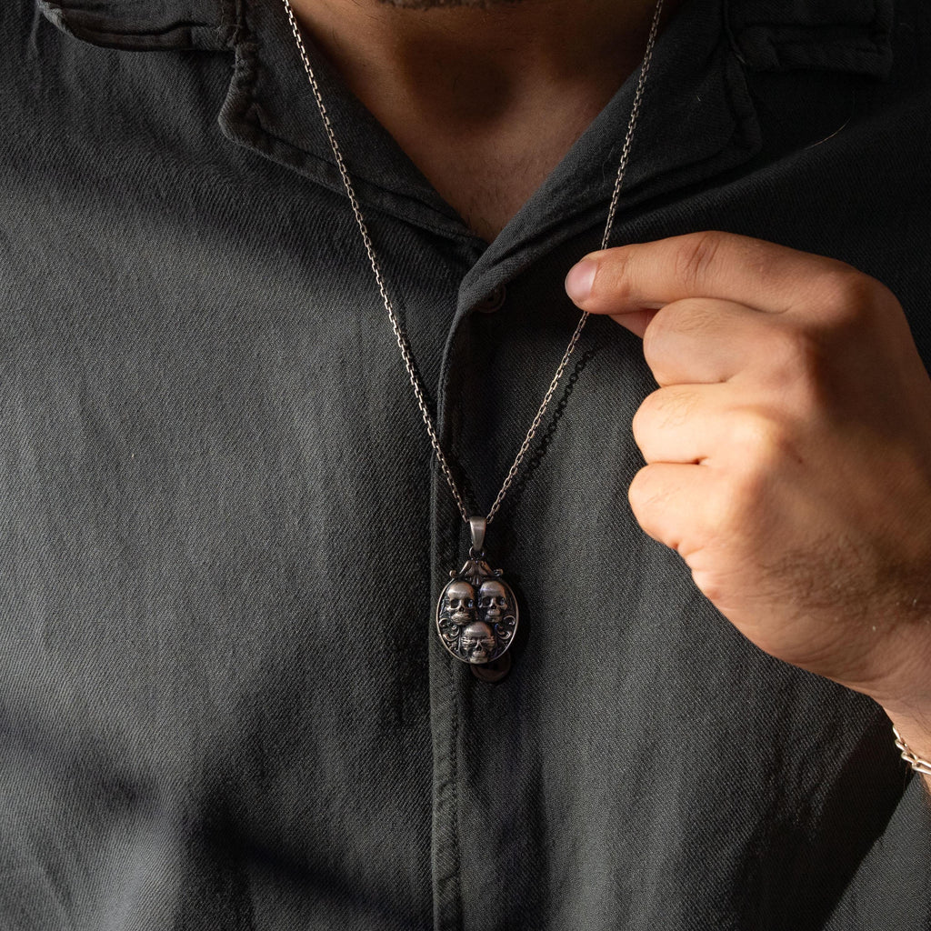 Three Wise Skull 925 Sterling Silver Pendant