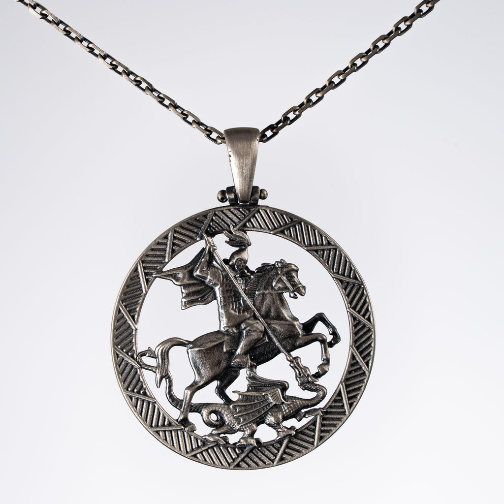 Saint George and Dragon 925 Sterling Silver Necklace