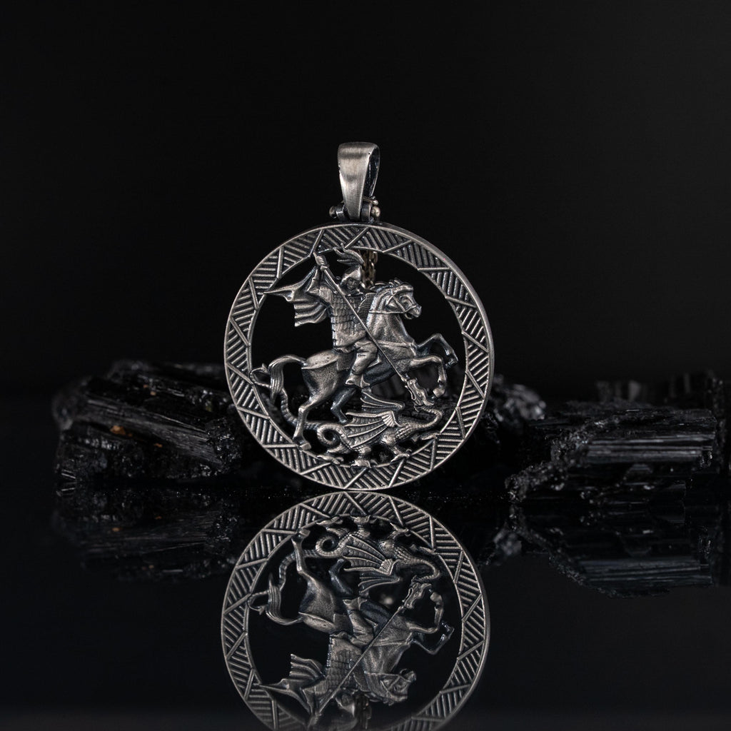 Saint George and Dragon 925 Sterling Silver Necklace
