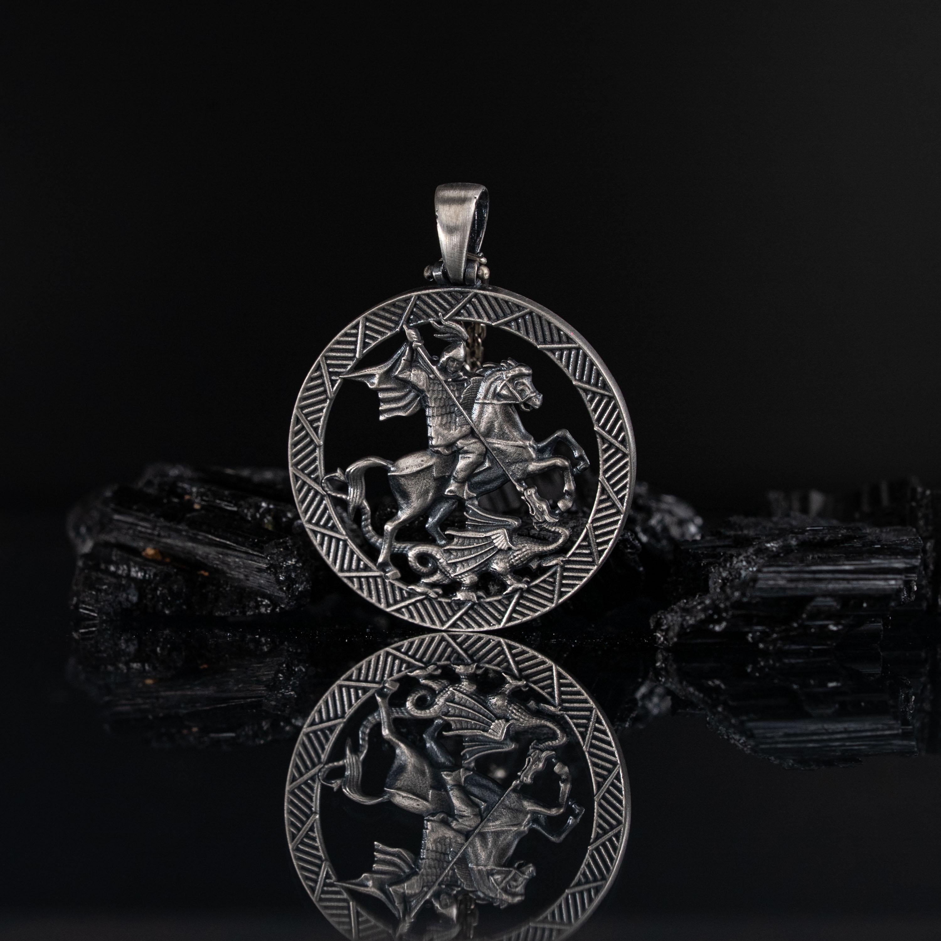 Saint George and Dragon 925 Sterling Silver Necklace