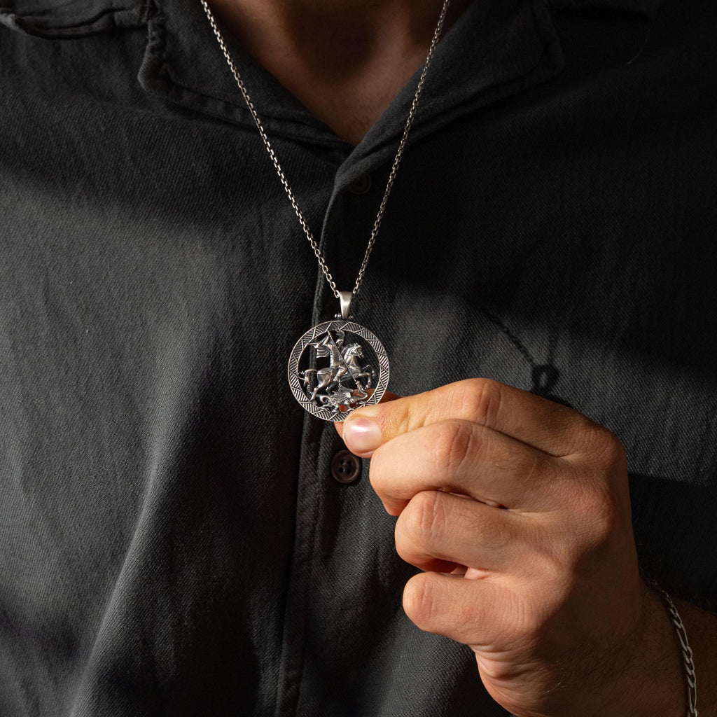 Saint George and Dragon 925 Sterling Silver Necklace