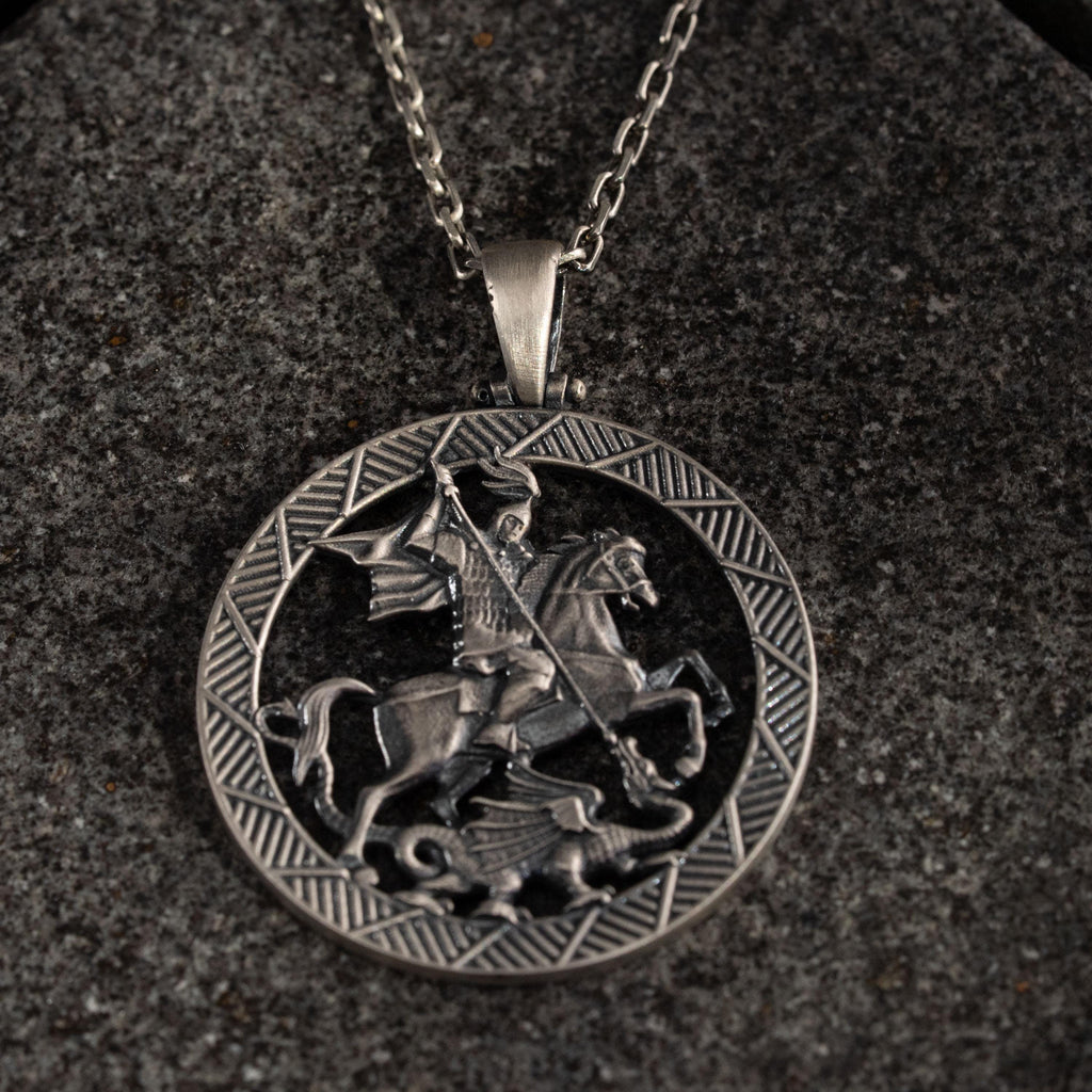Saint George and Dragon 925 Sterling Silver Necklace