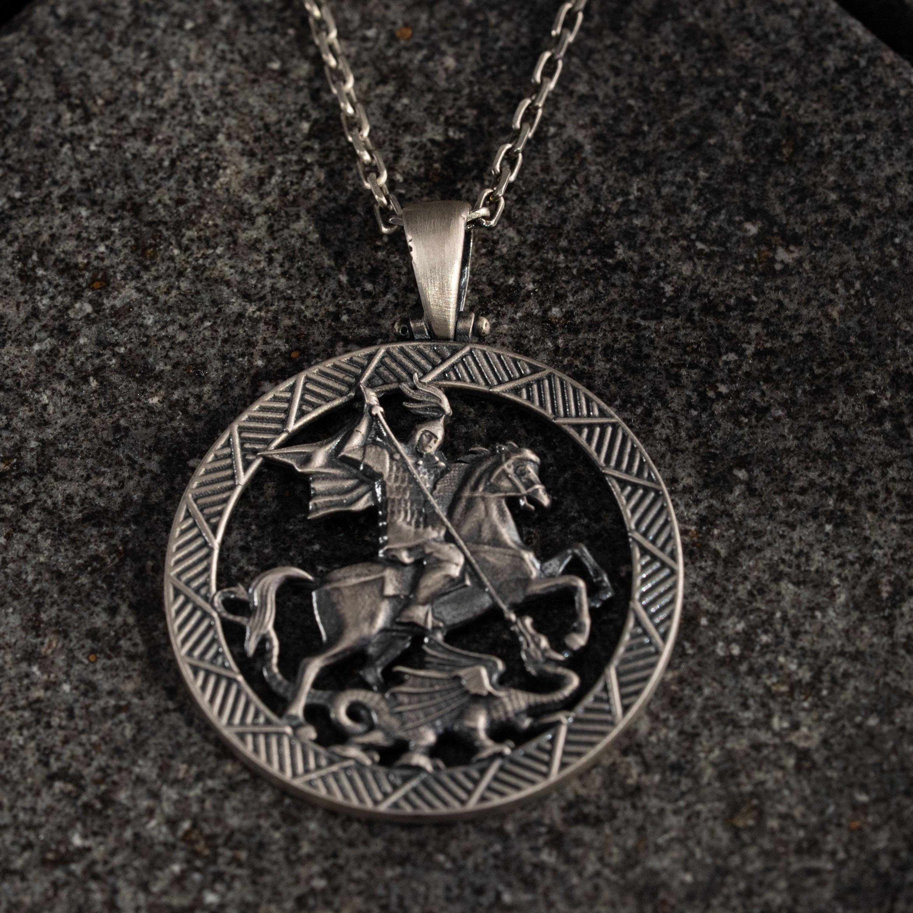 Saint George and Dragon 925 Sterling Silver Necklace