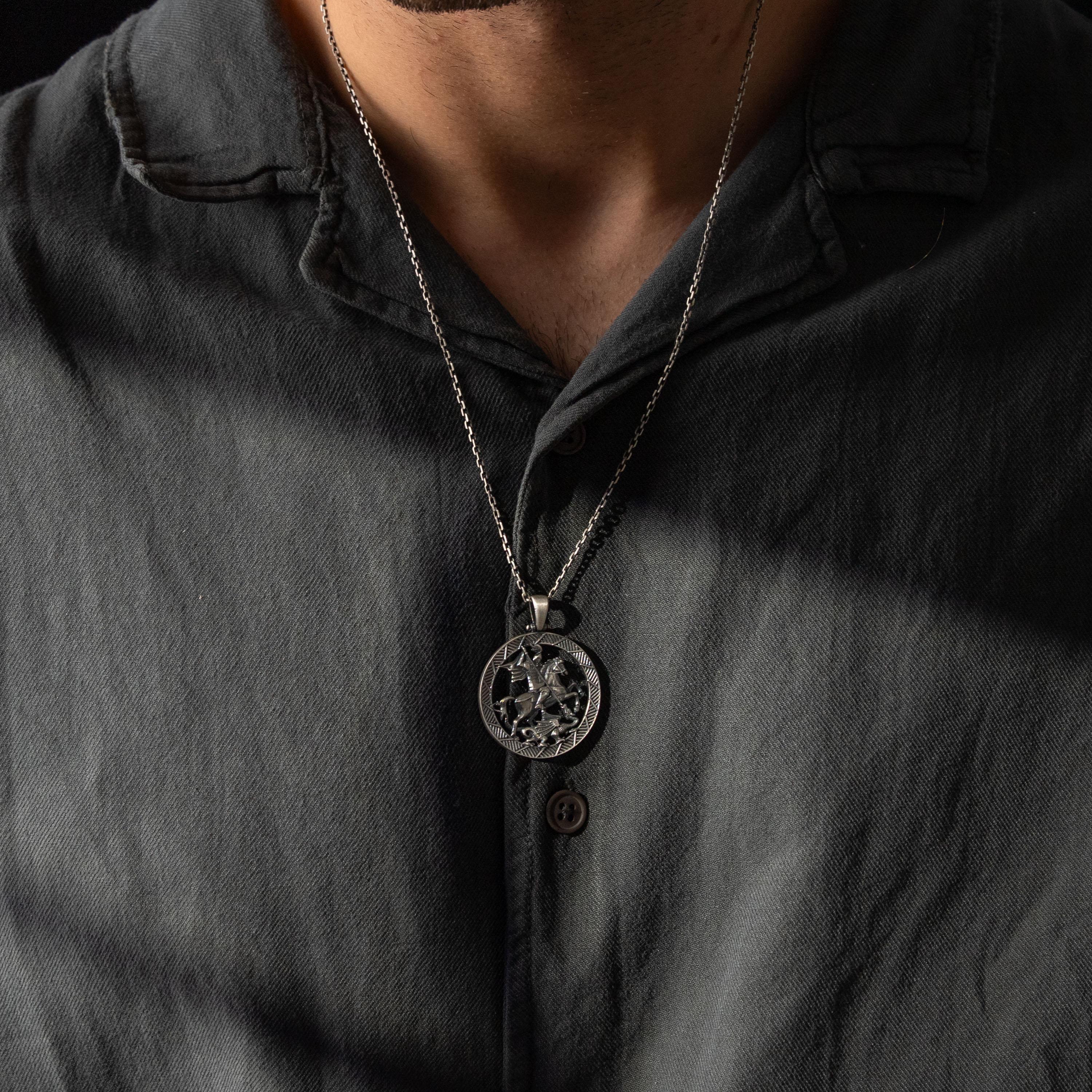 Saint George and Dragon 925 Sterling Silver Necklace