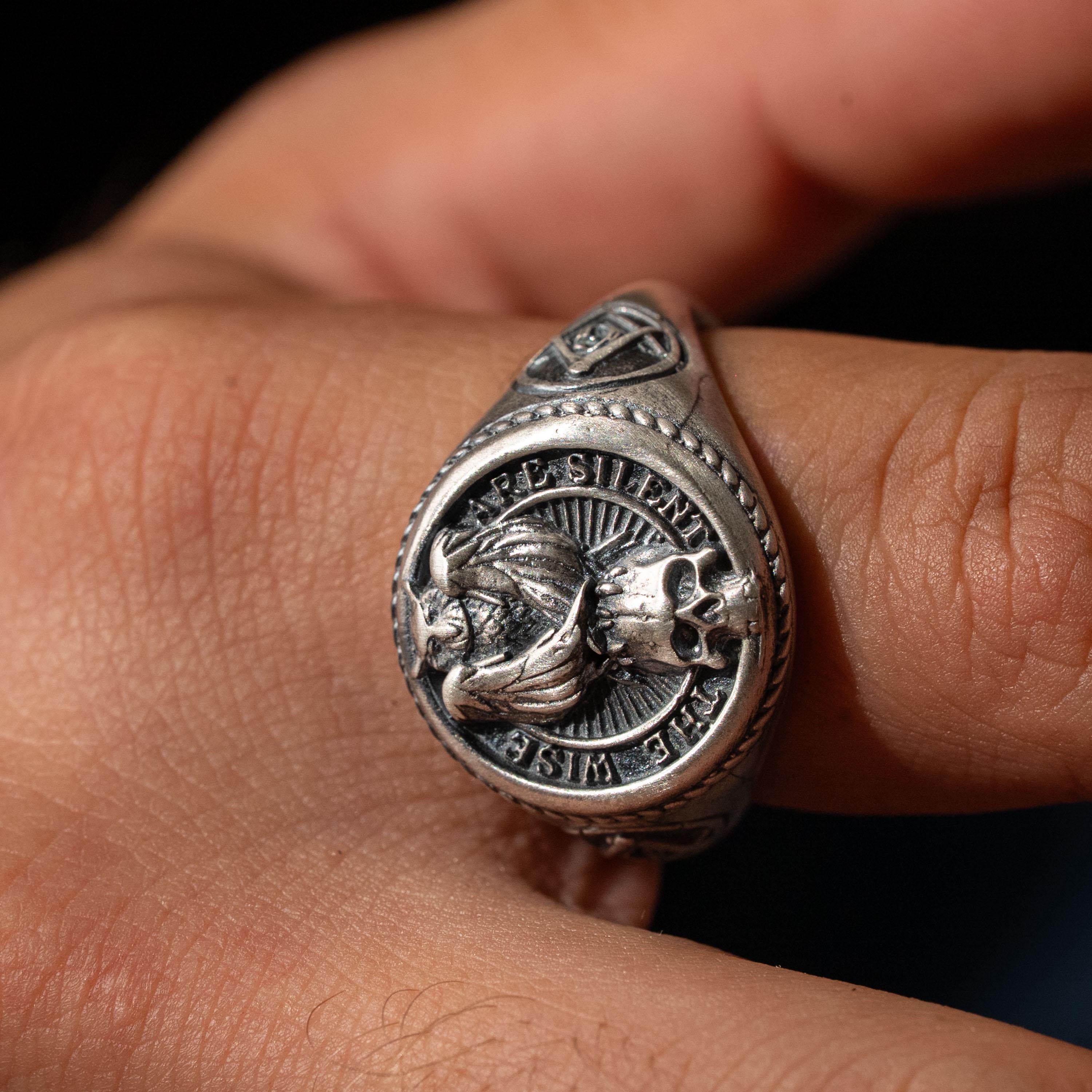 925 Sterling Silver Owl Skull Ring