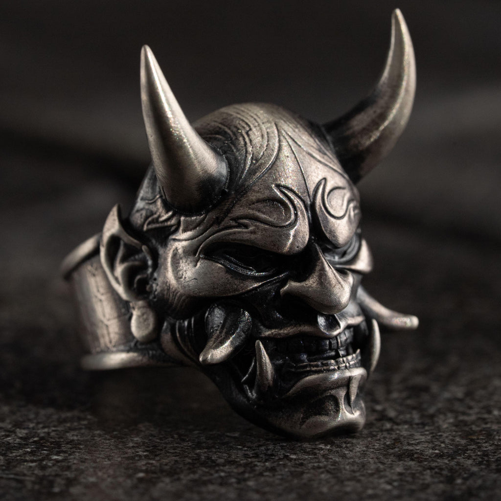 925 Sterling Silver Oni Mask Ring