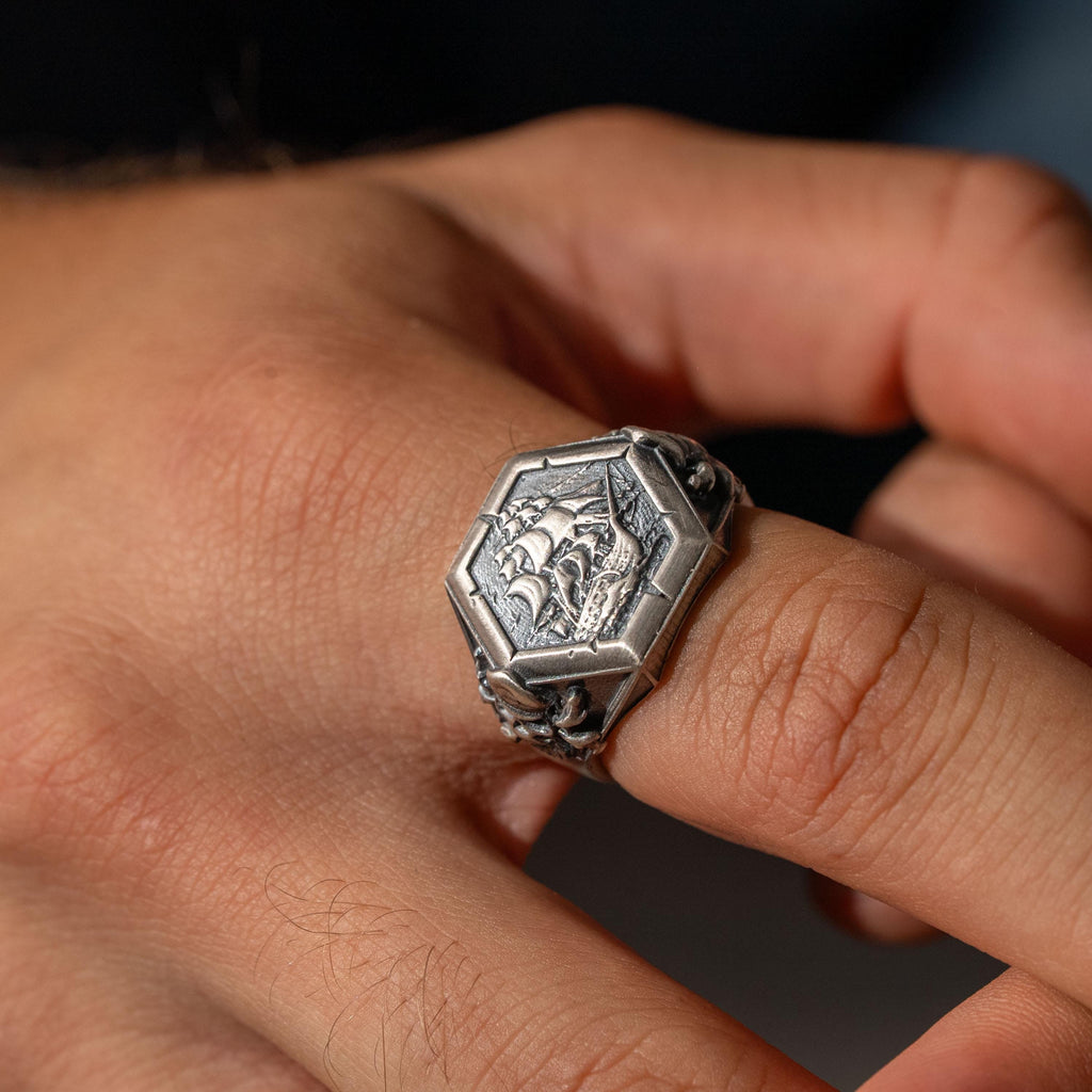 Viking Pirate Sailboat 925 Sterling Silver Ring