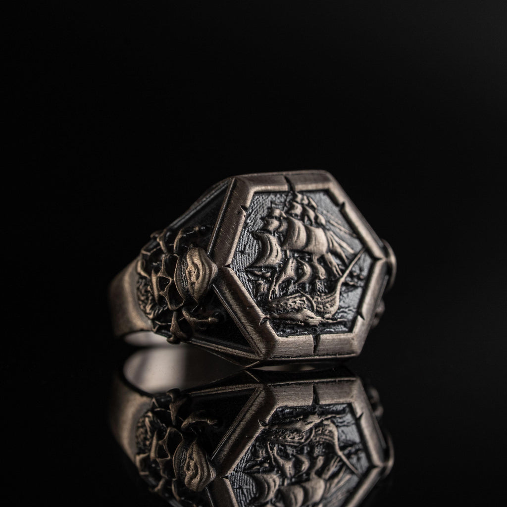 Viking Pirate Sailboat 925 Sterling Silver Ring