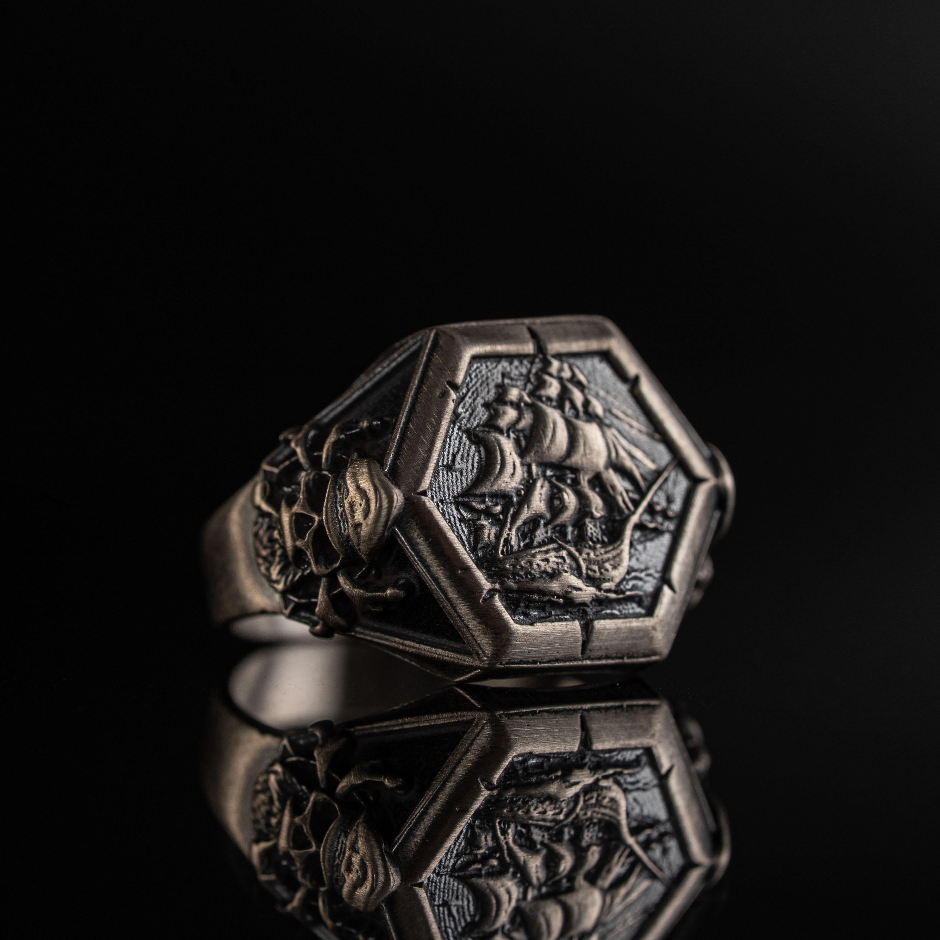 Viking Pirate Sailboat 925 Sterling Silver Ring