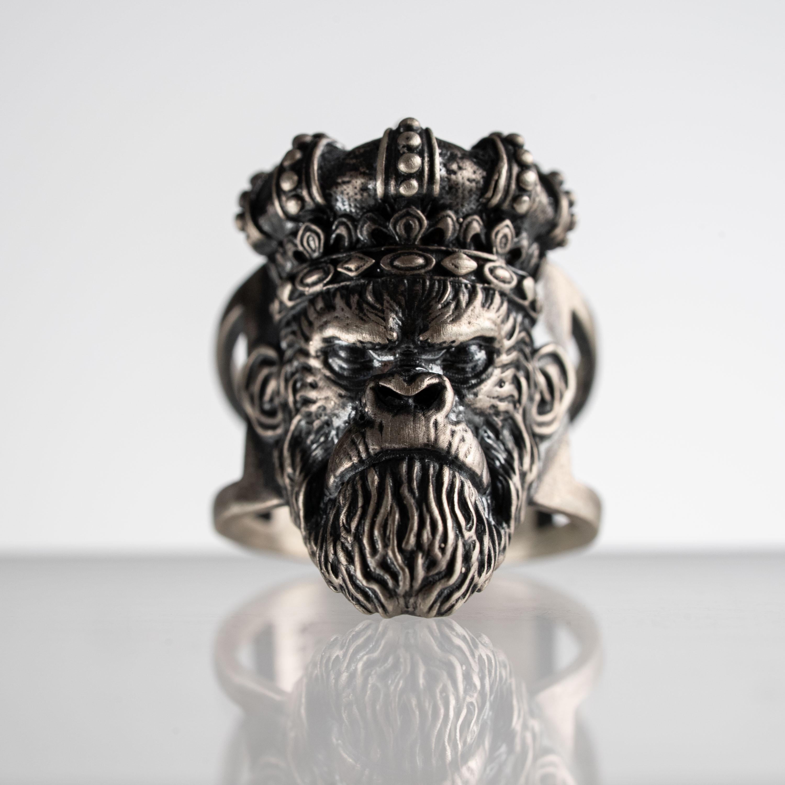 Gorilla Head 925 Sterling Silver Biker Ring