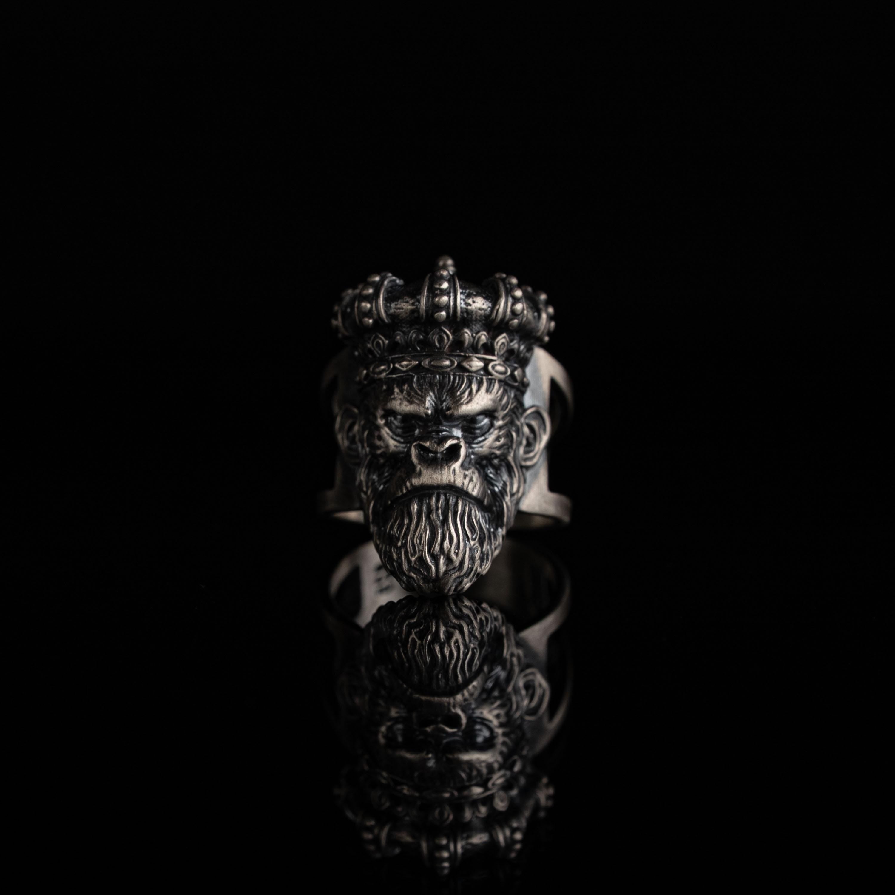 Gorilla Head 925 Sterling Silver Biker Ring