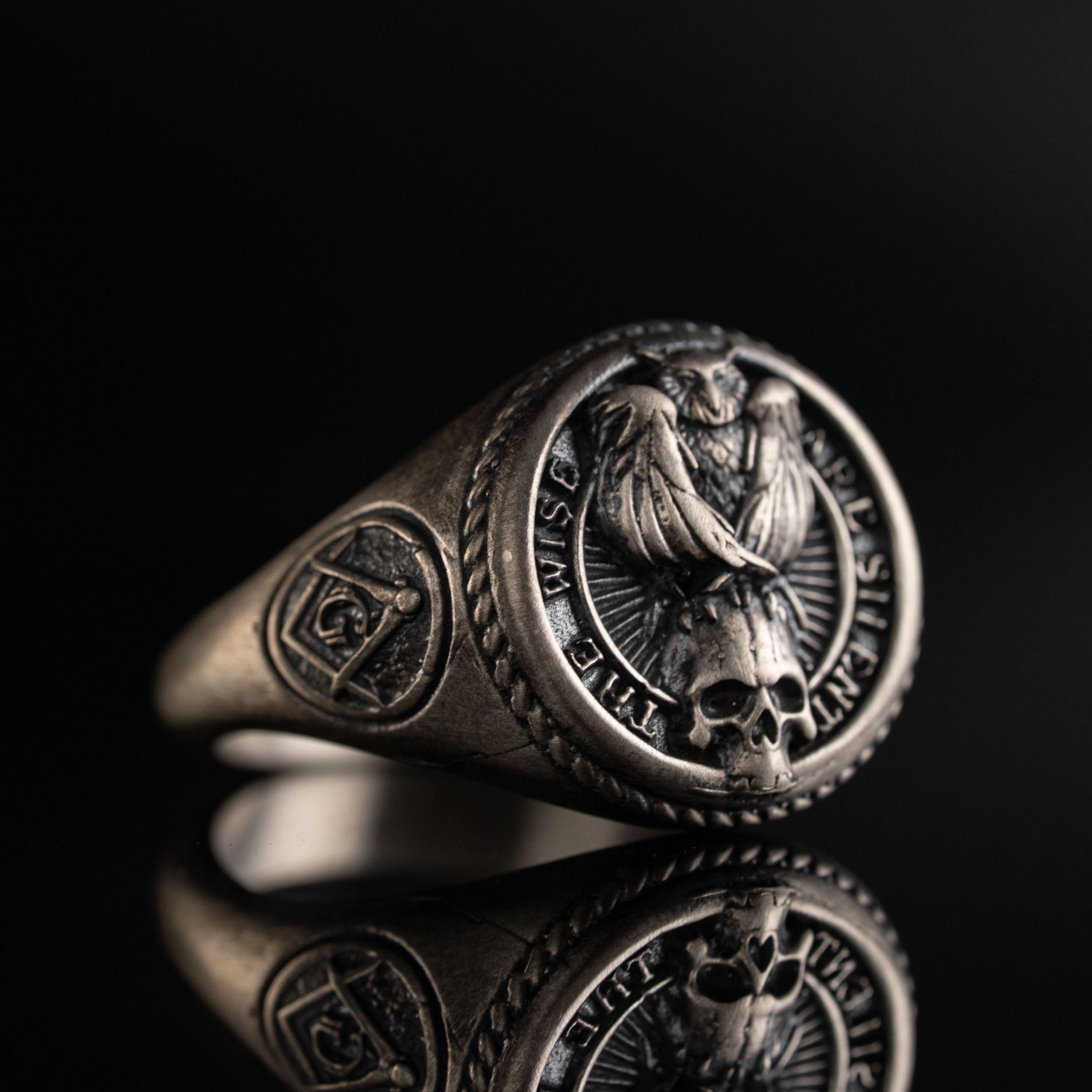 925 Sterling Silver Owl Skull Ring