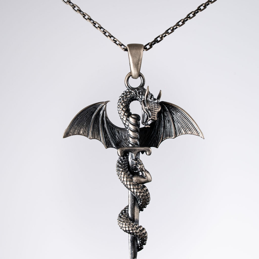 Dragon Sword 925 Sterling Silver Pendant Necklace