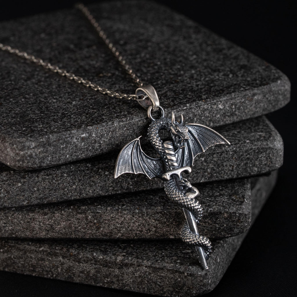 Dragon Sword 925 Sterling Silver Pendant Necklace