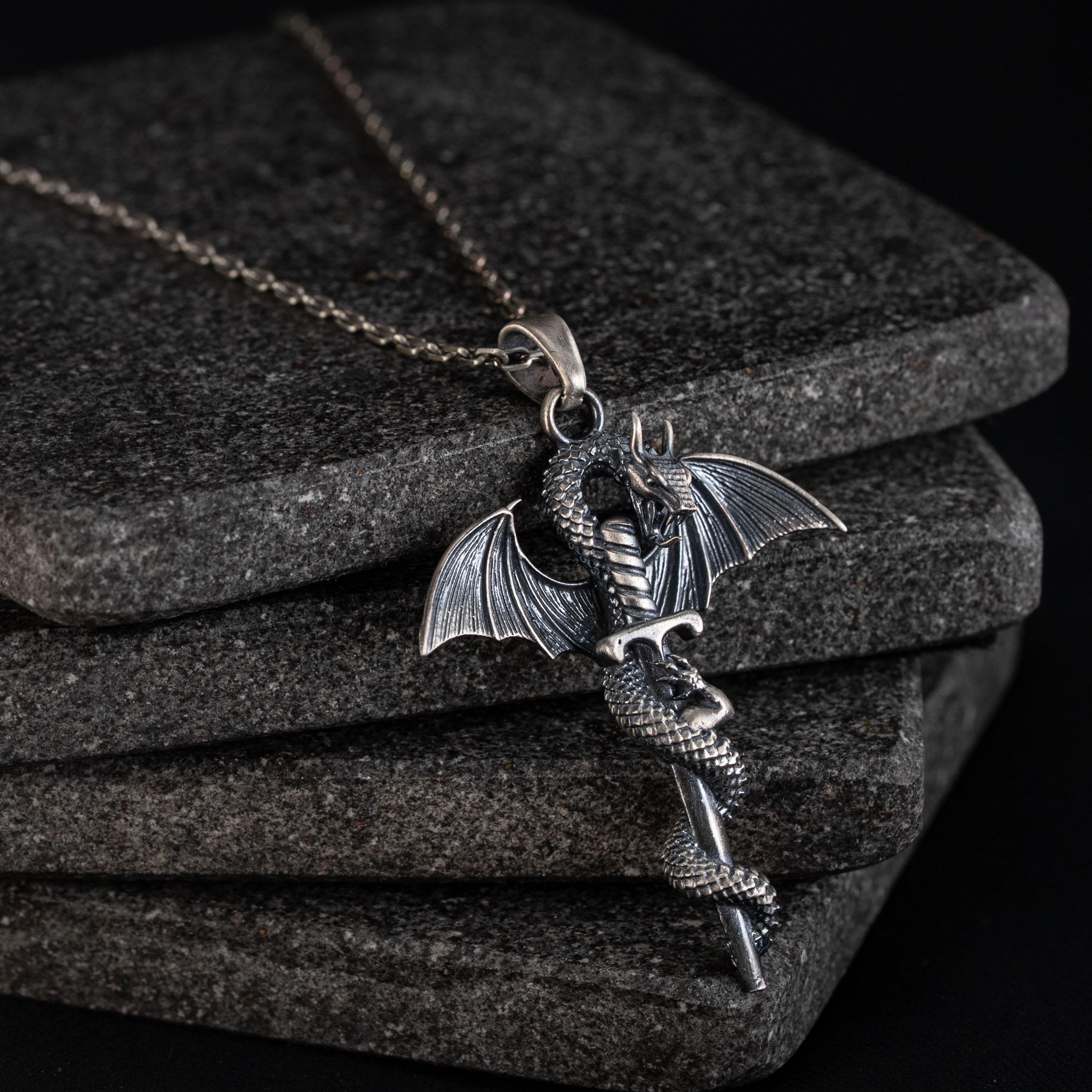 Dragon Sword 925 Sterling Silver Pendant Necklace