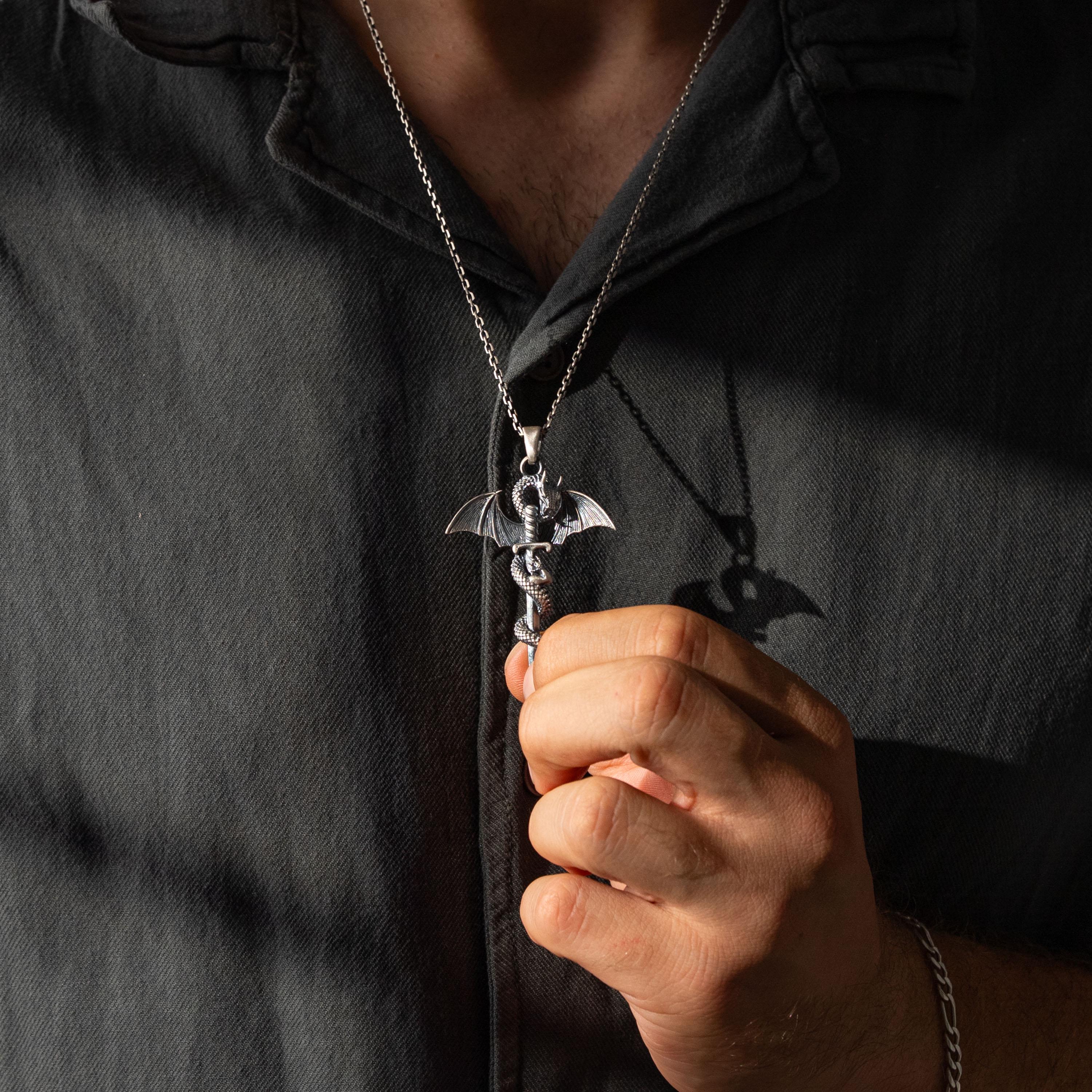 Dragon Sword 925 Sterling Silver Pendant Necklace