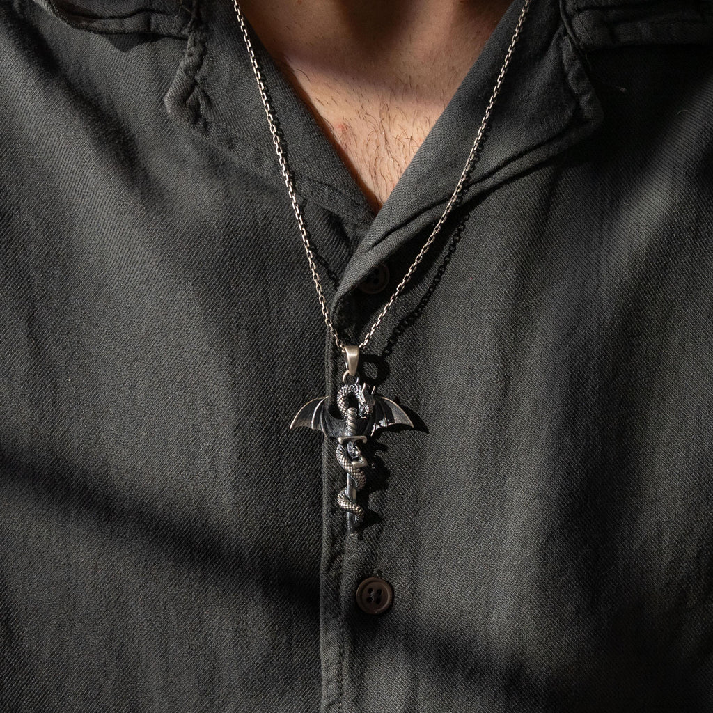 Dragon Sword 925 Sterling Silver Pendant Necklace