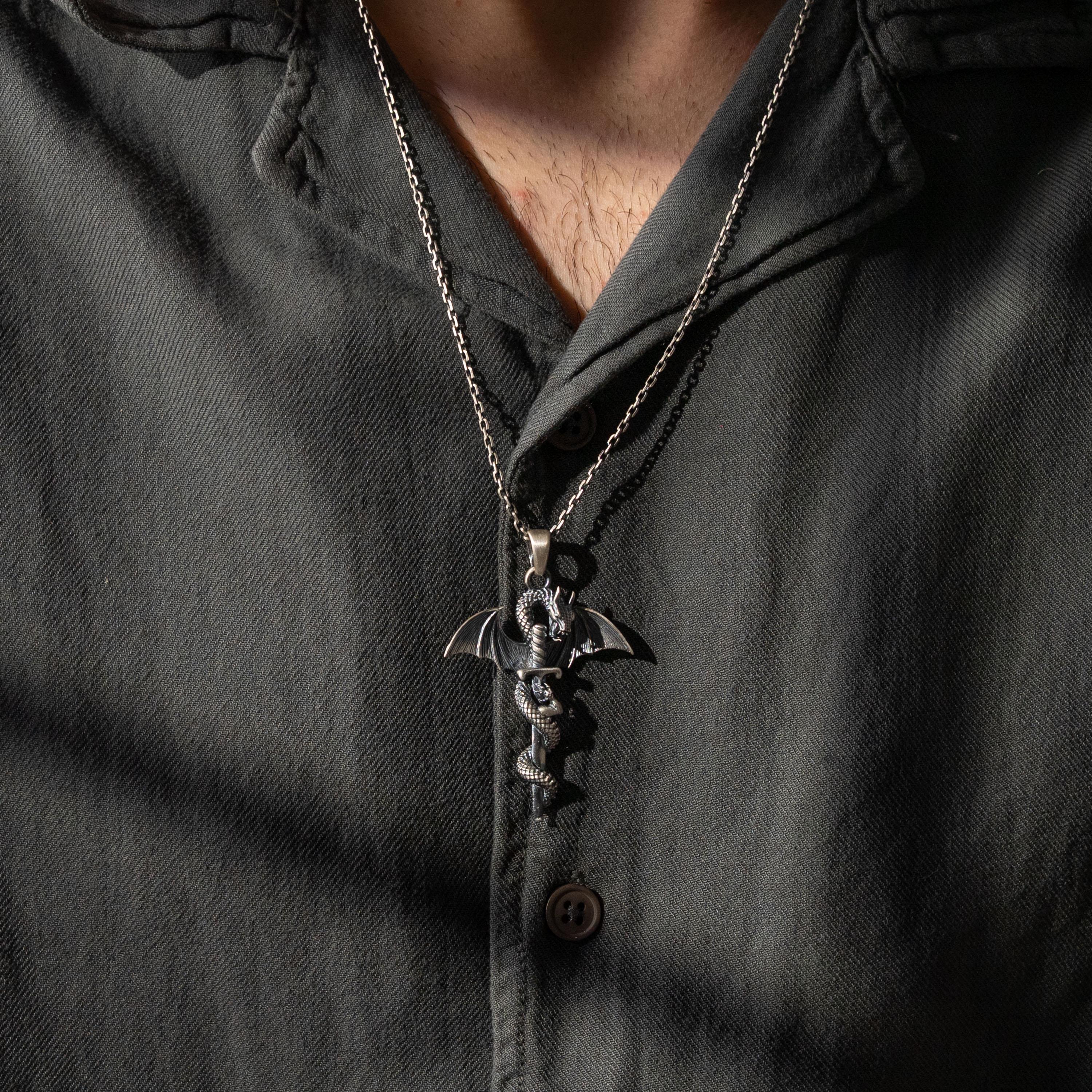Dragon Sword 925 Sterling Silver Pendant Necklace