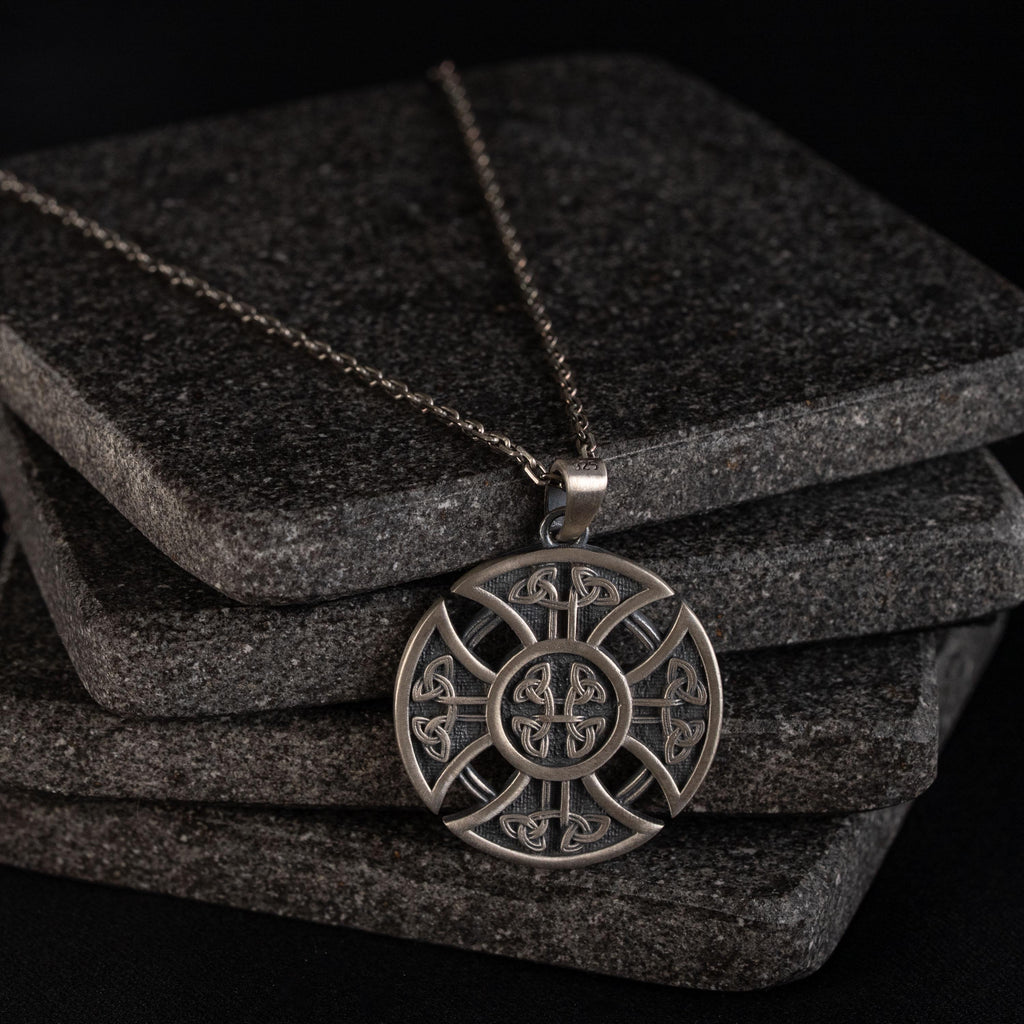 Celtic Knot Cross Handmade Sterling Silver Men Charm Necklace