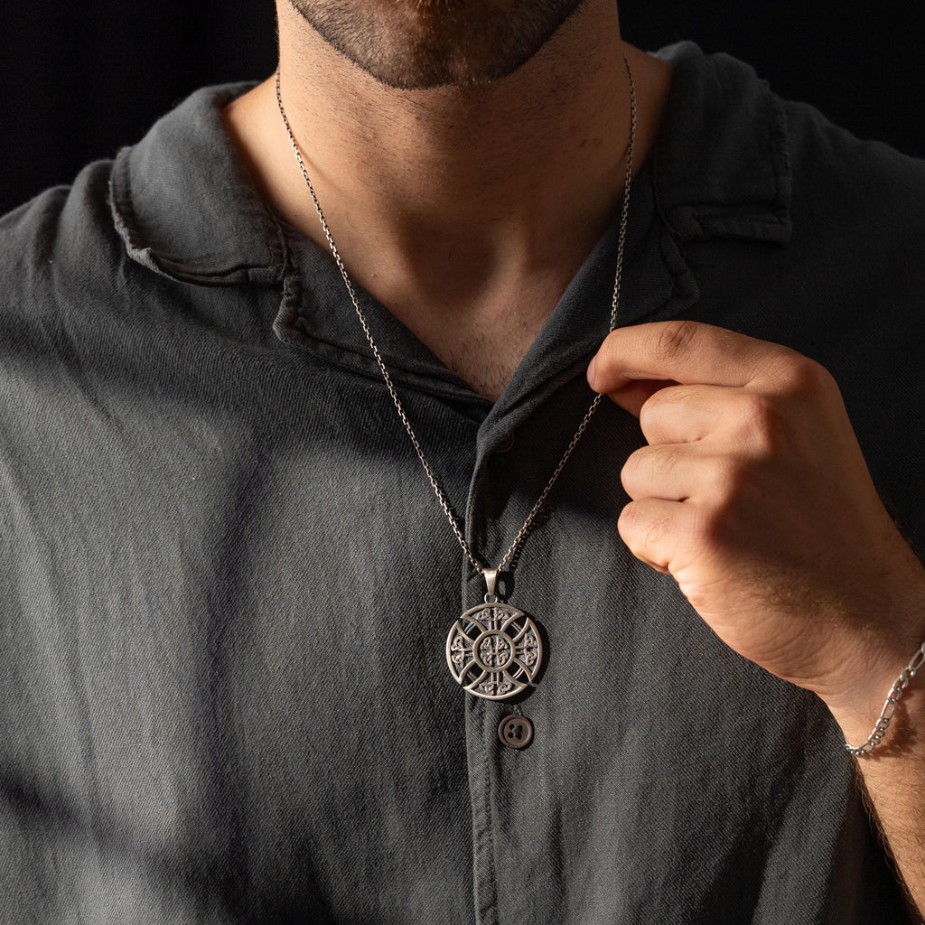 Celtic Knot Cross Handmade Sterling Silver Men Charm Necklace